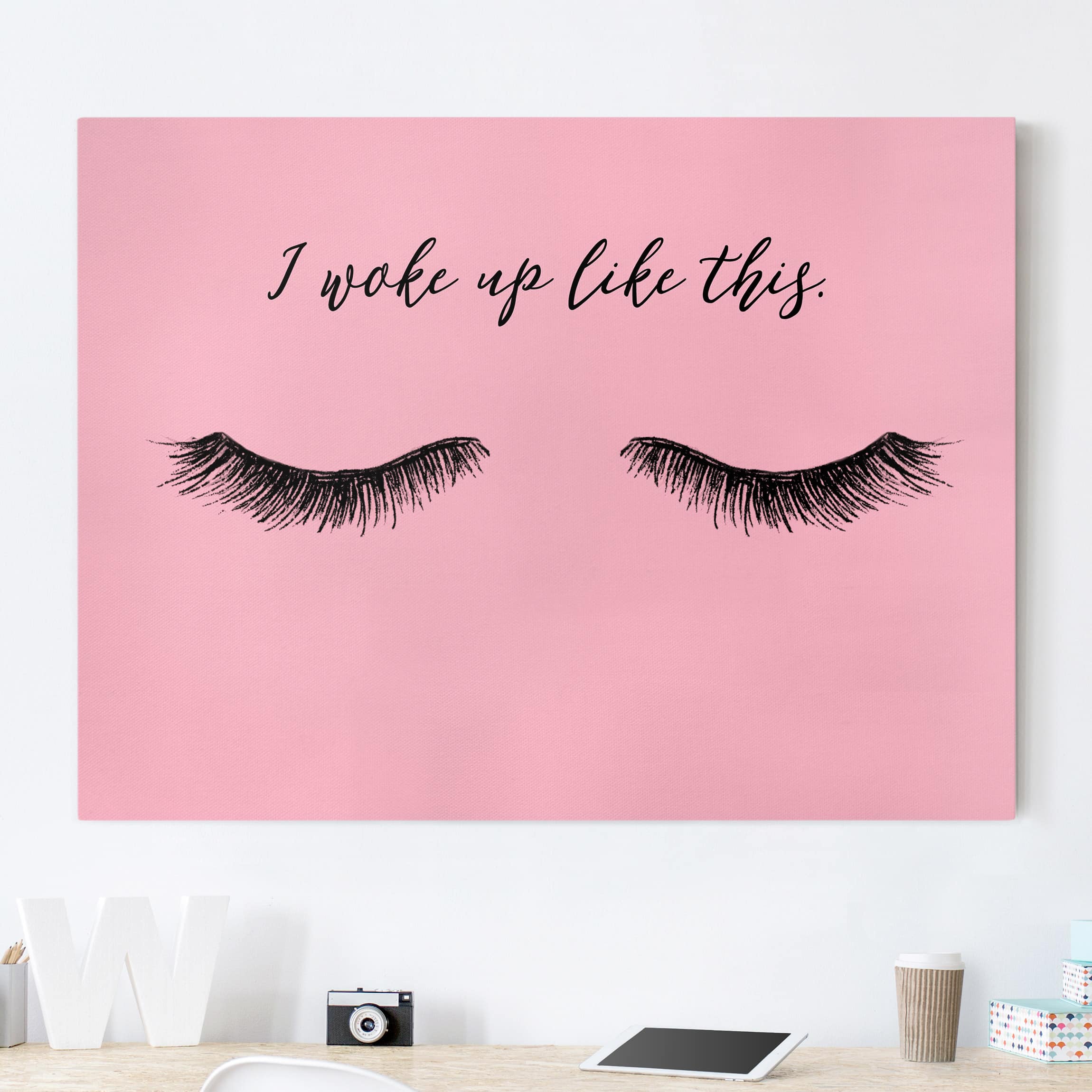 Leinwandbild Spruch Wimpern Chat - Wake up