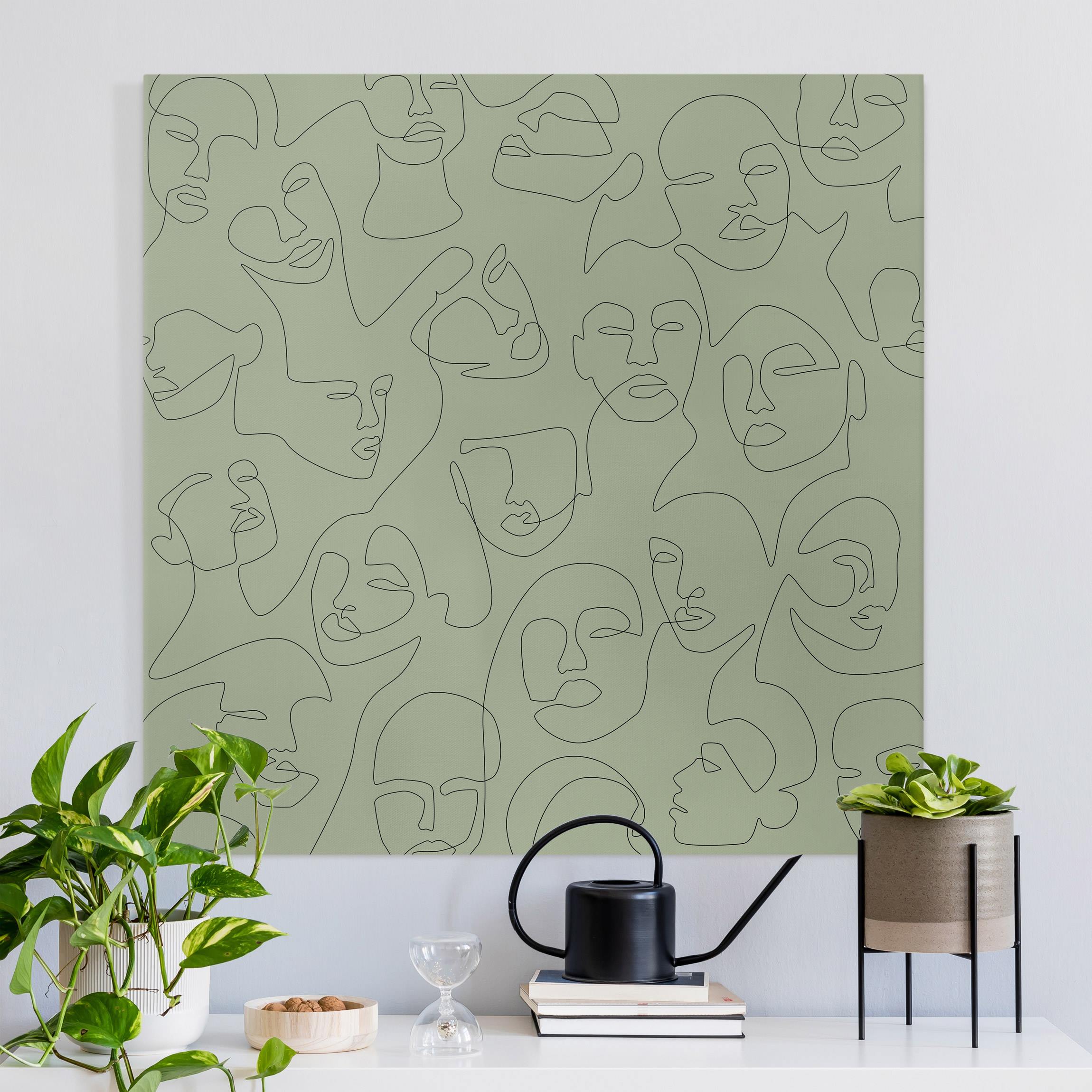 Leinwandbild Line Art - Beauty Portraits in Grün