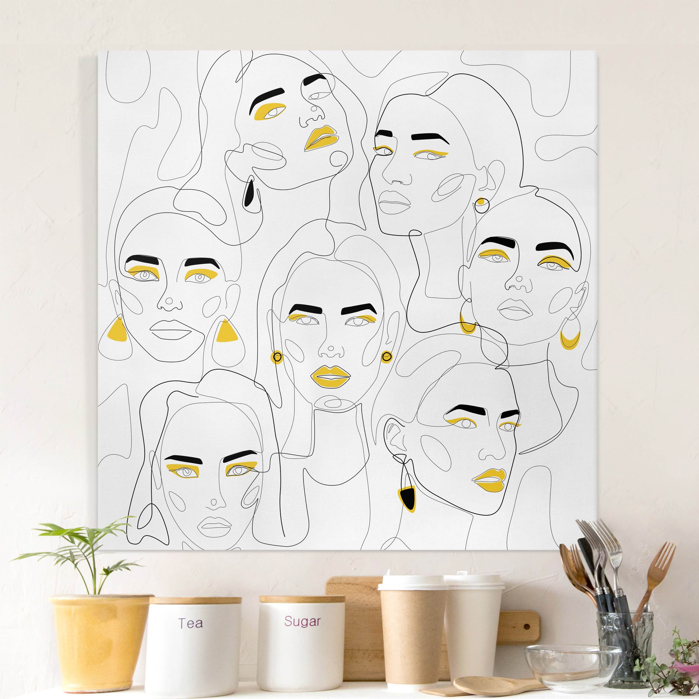 Leinwandbild Line Art - Beauty Portraits in Lemon