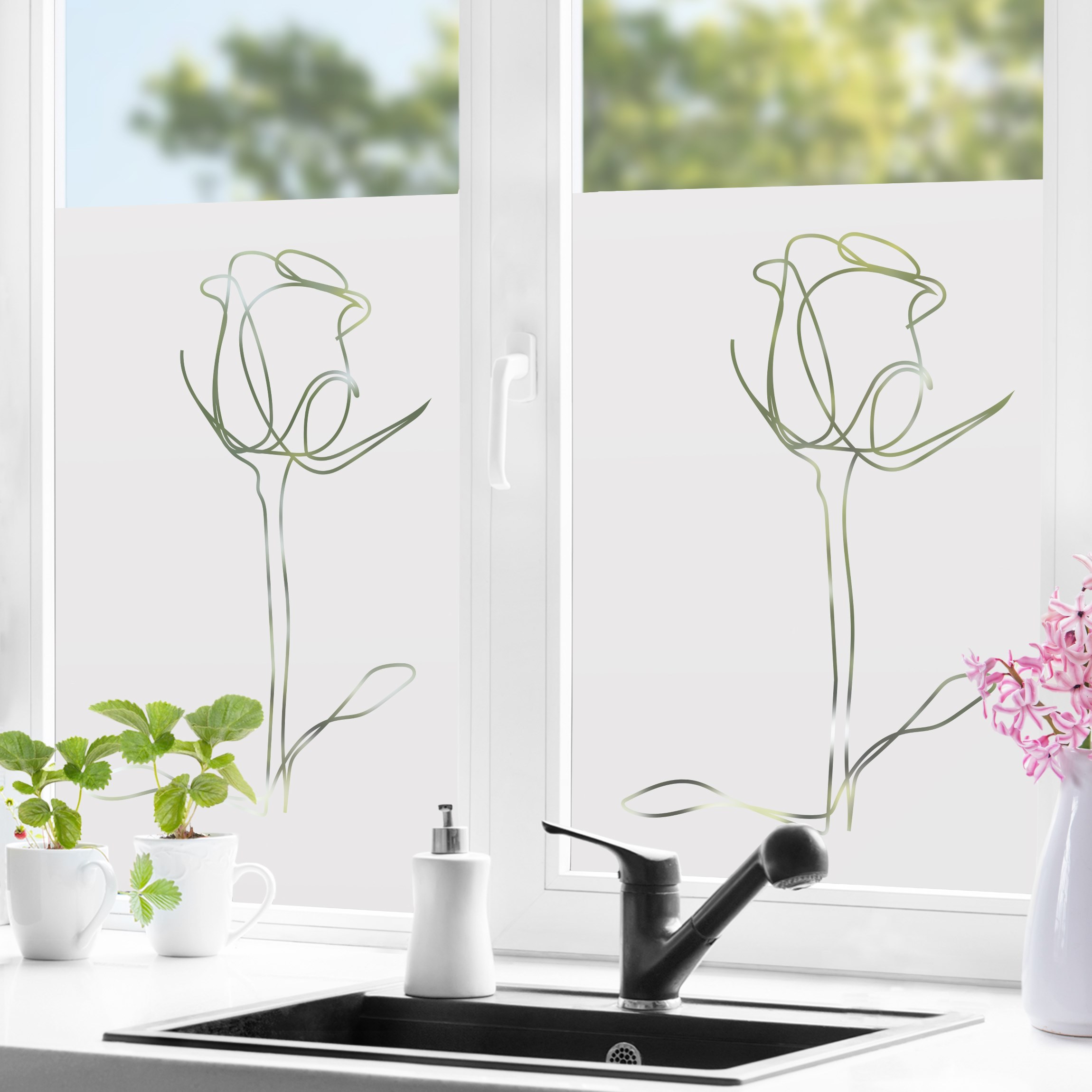 Fensterfolie Line Art Rose