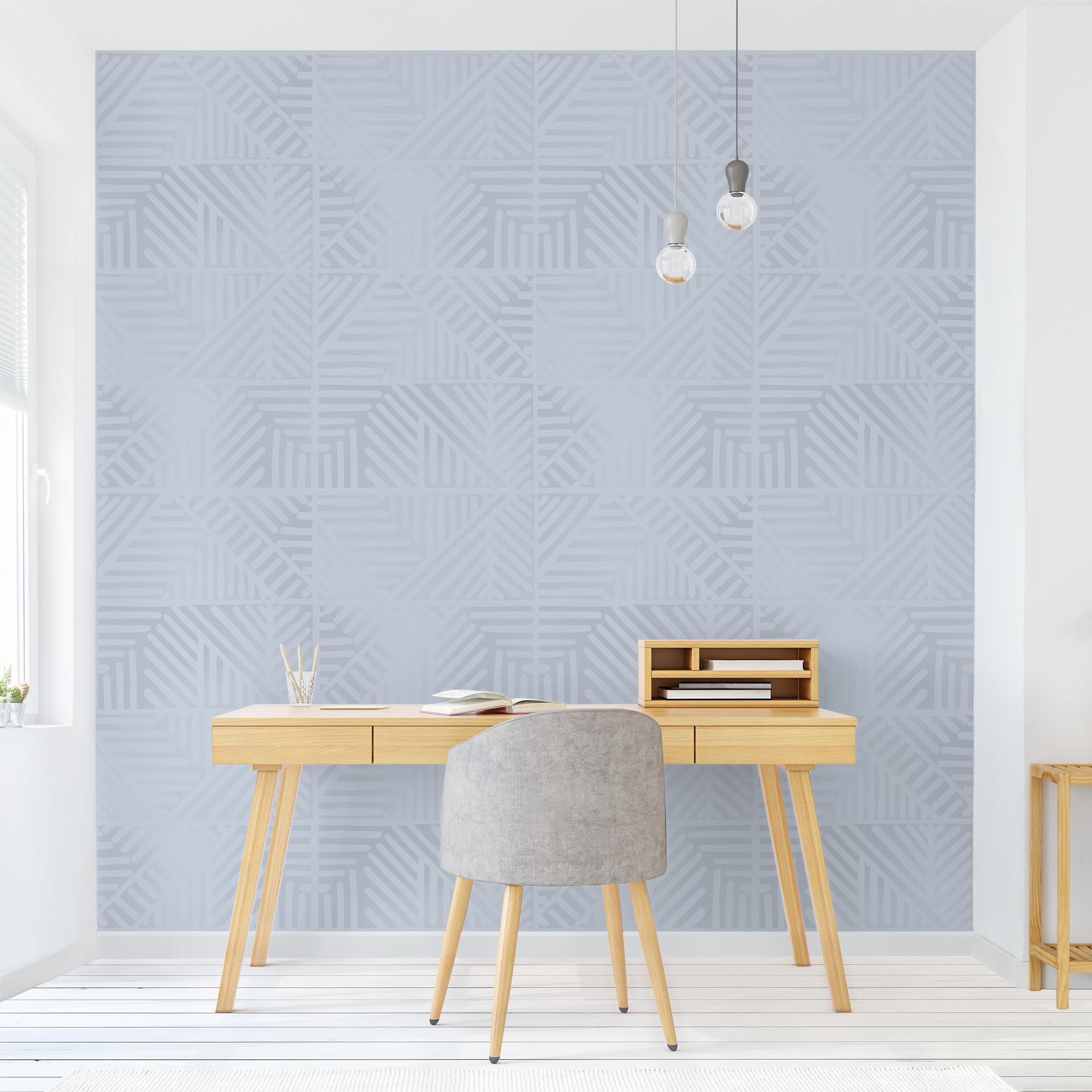 Mustertapete Linienmuster Stempel in Blau