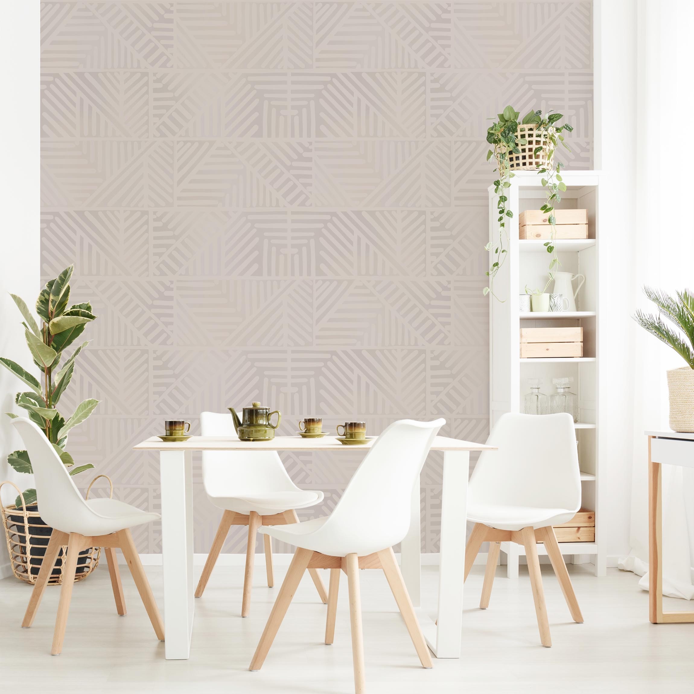 Mustertapete Linienmuster Stempel in Taupe