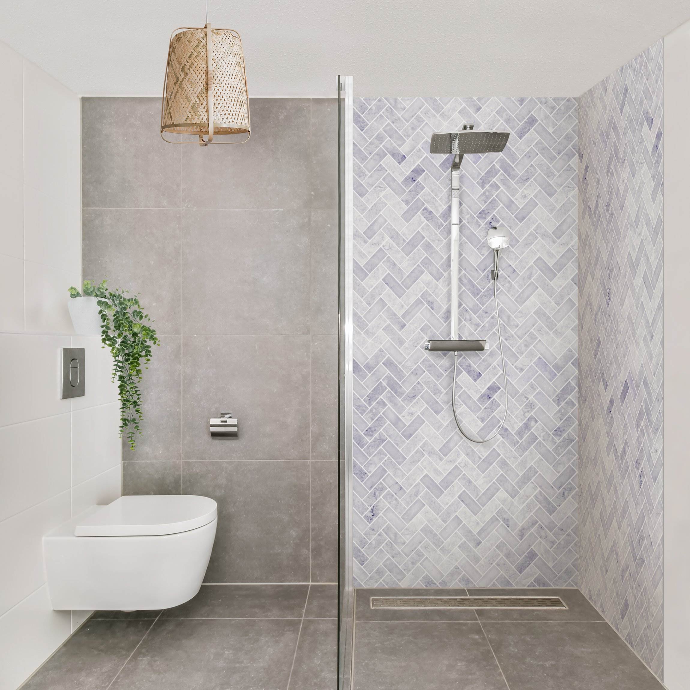 Duschrückwand Marmor Fischgräten Fliesen - Lavendel