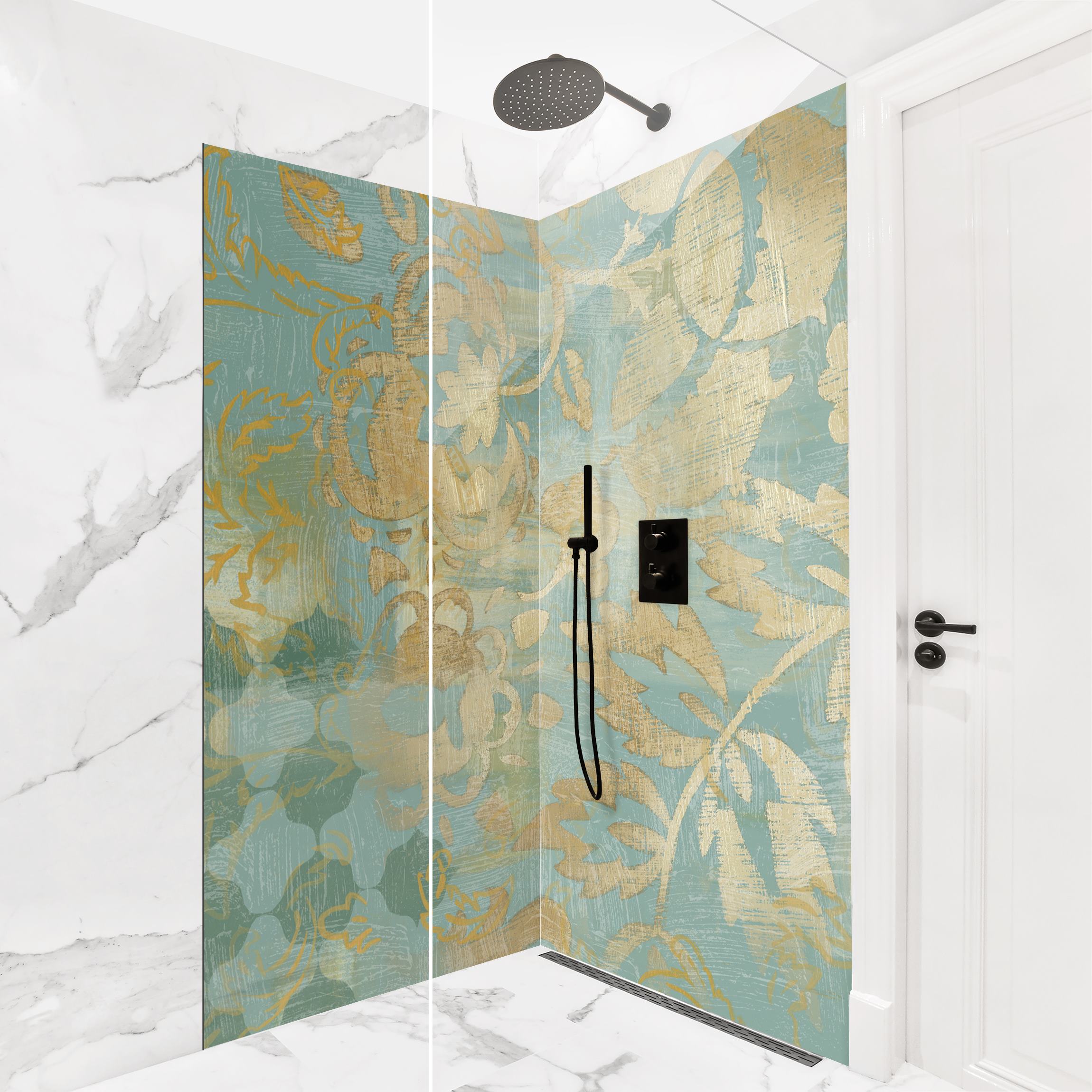 Duschrückwand Marokkanische Collage in Gold und Türkis II