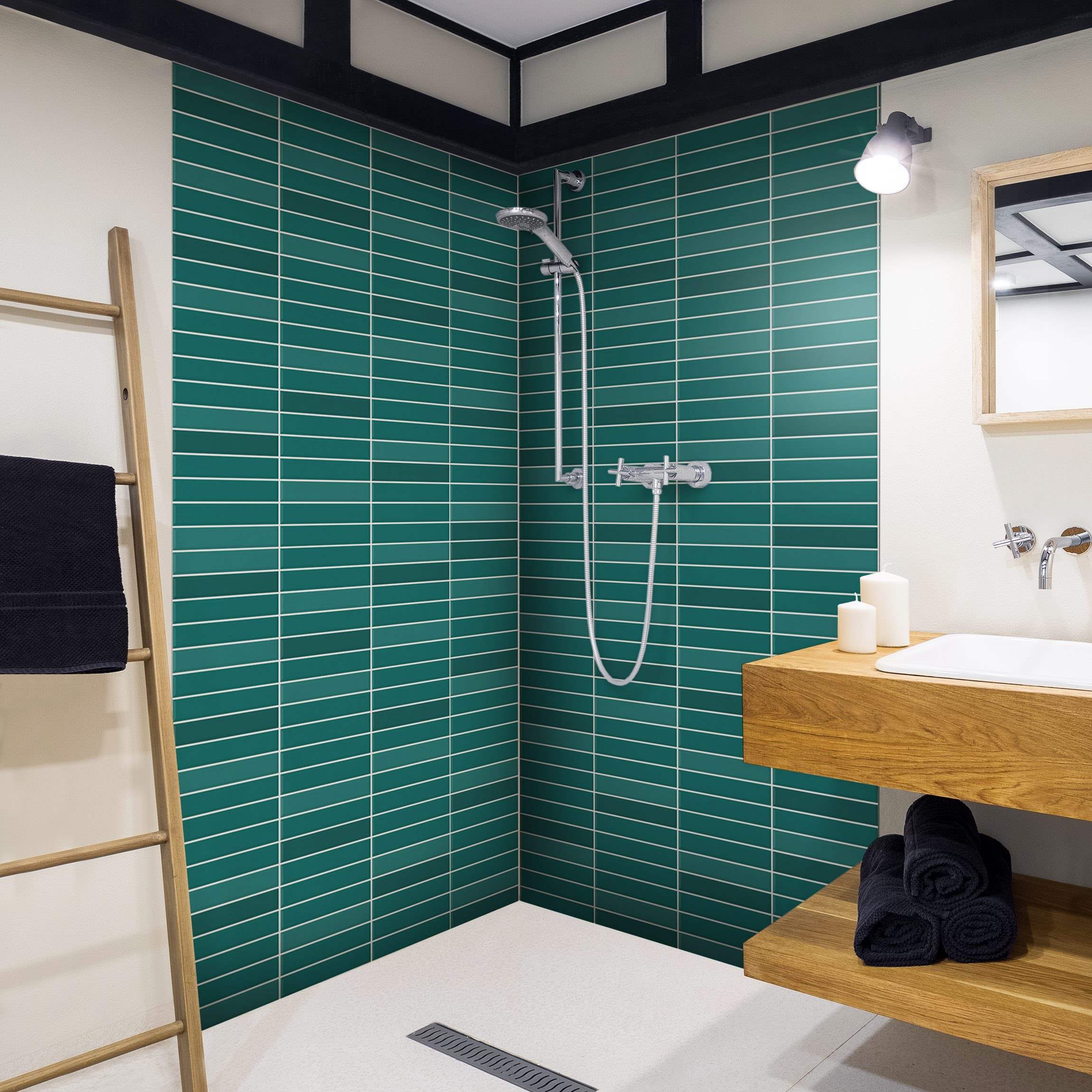 Duschrückwand Metro Fliesen - Türkis