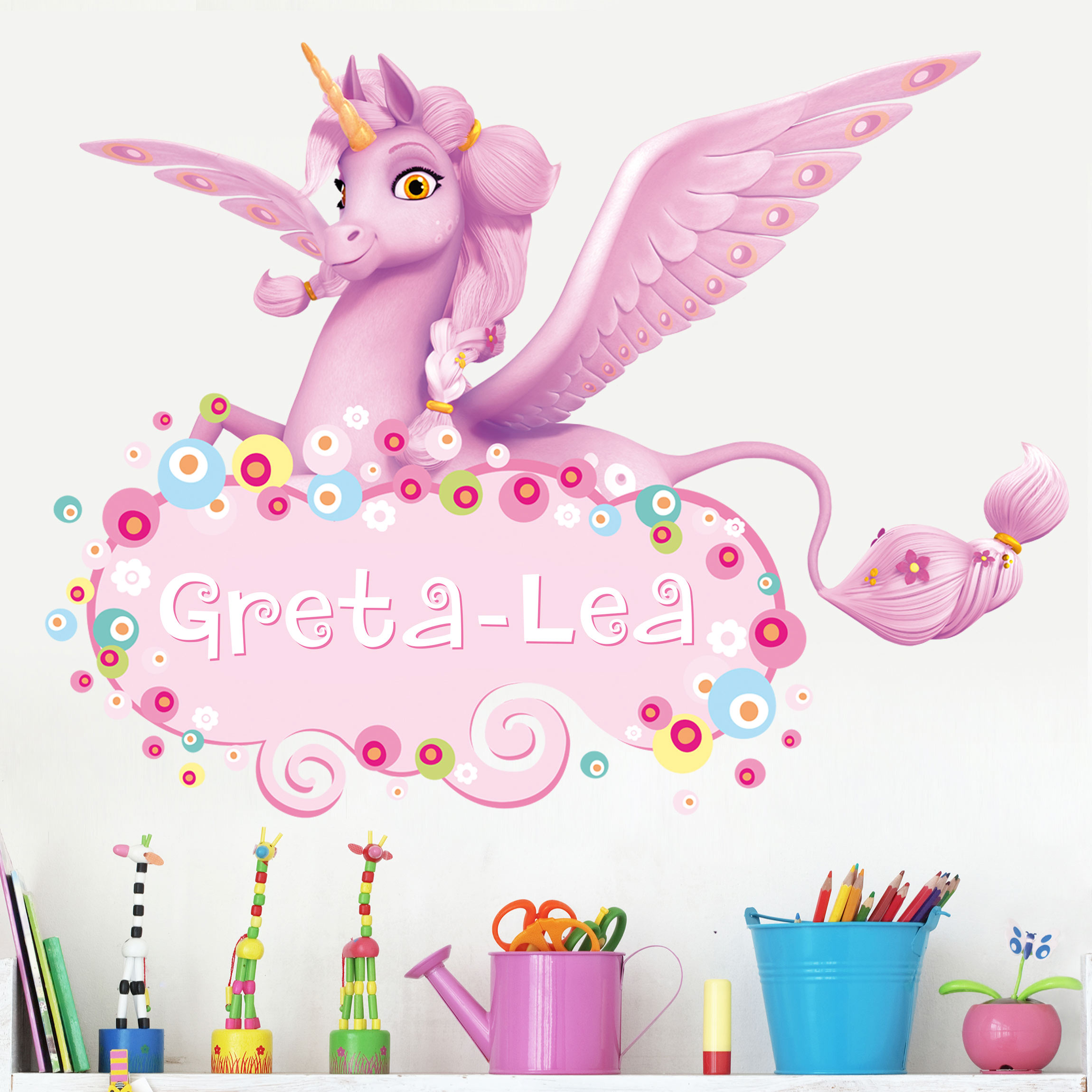 Wandtattoo Mia and me - Einhorn Kyara mit Wunschname