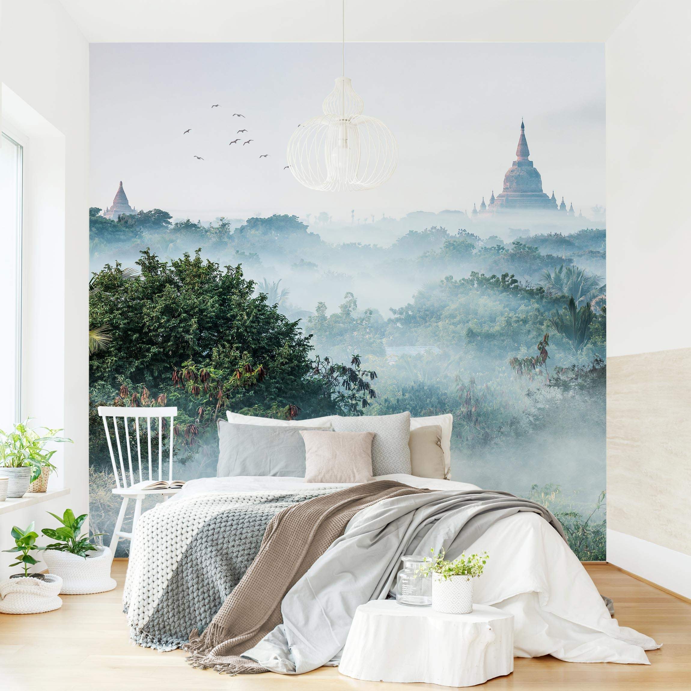 Fototapete Morgennebel über dem Dschungel von Bagan