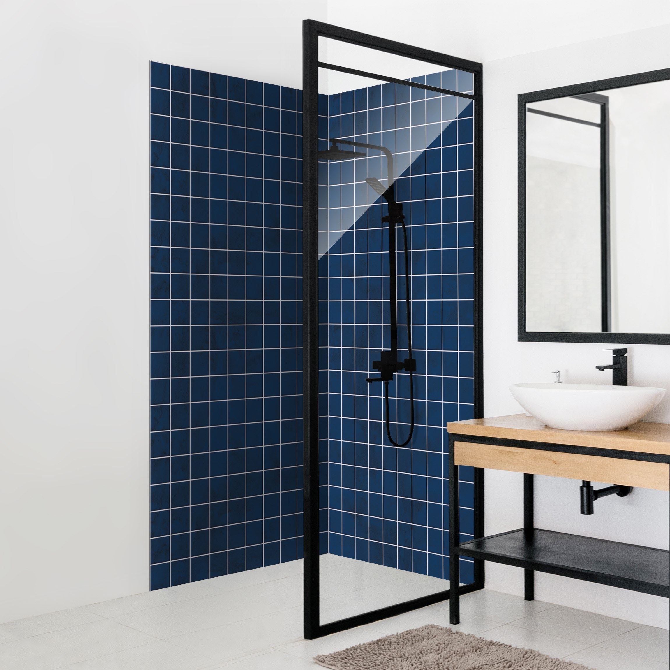 Duschrückwand Mosaik Beton Fliesen - Blau