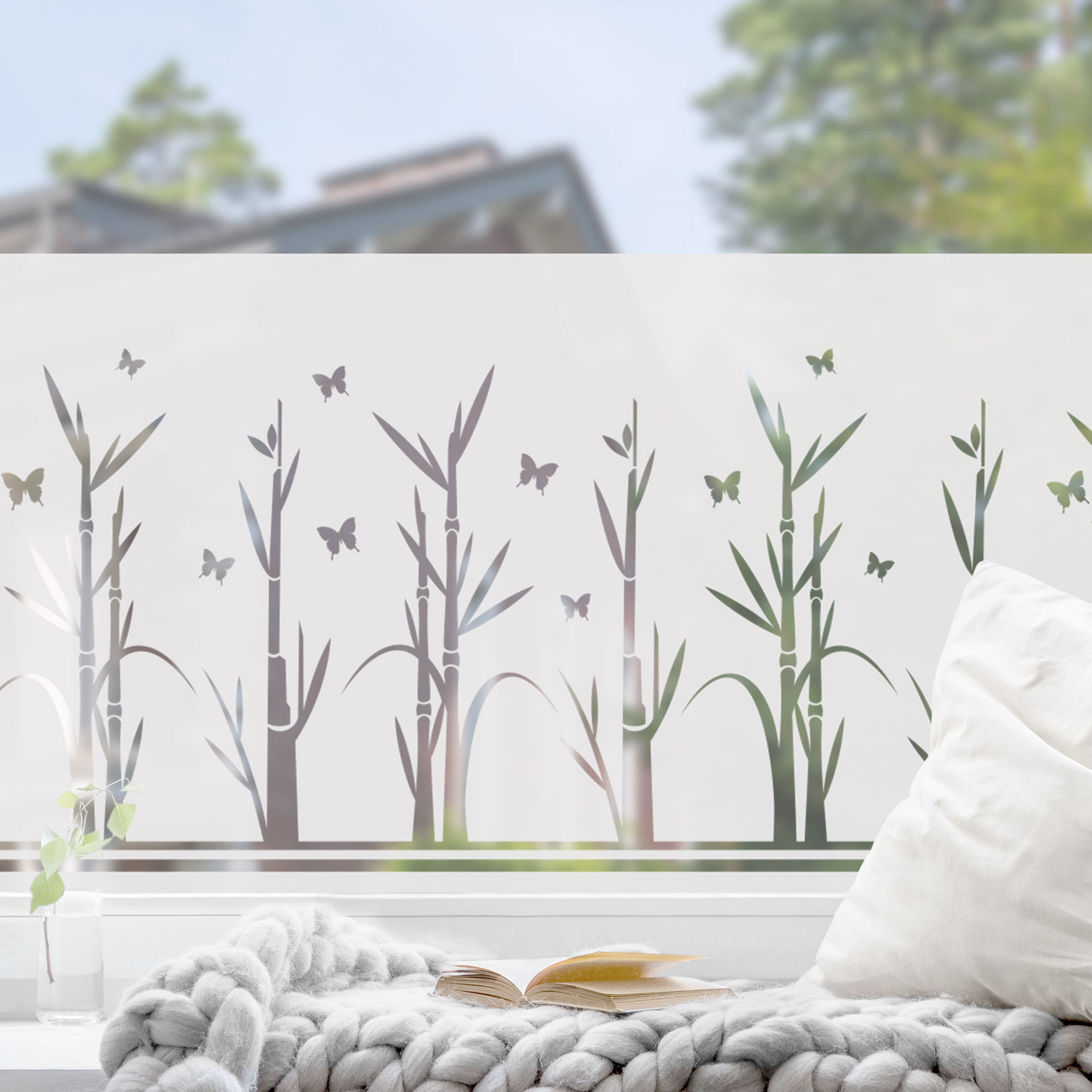 Fensterfolie No.75 Bambus Schmetterlinge II