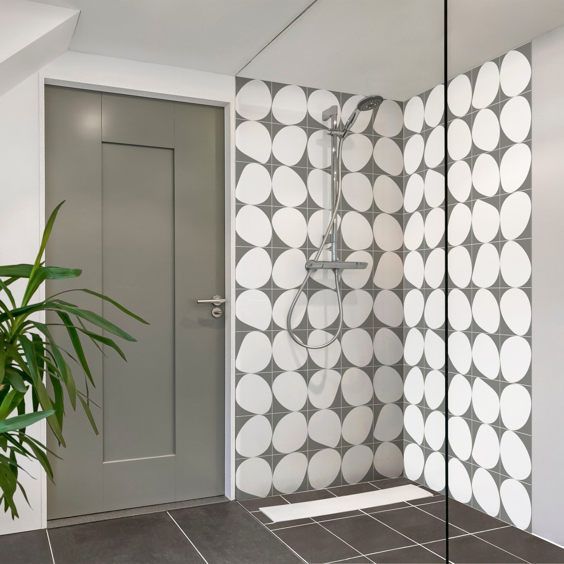 Duschrückwand Oval Fliesen - Dunkelgrau