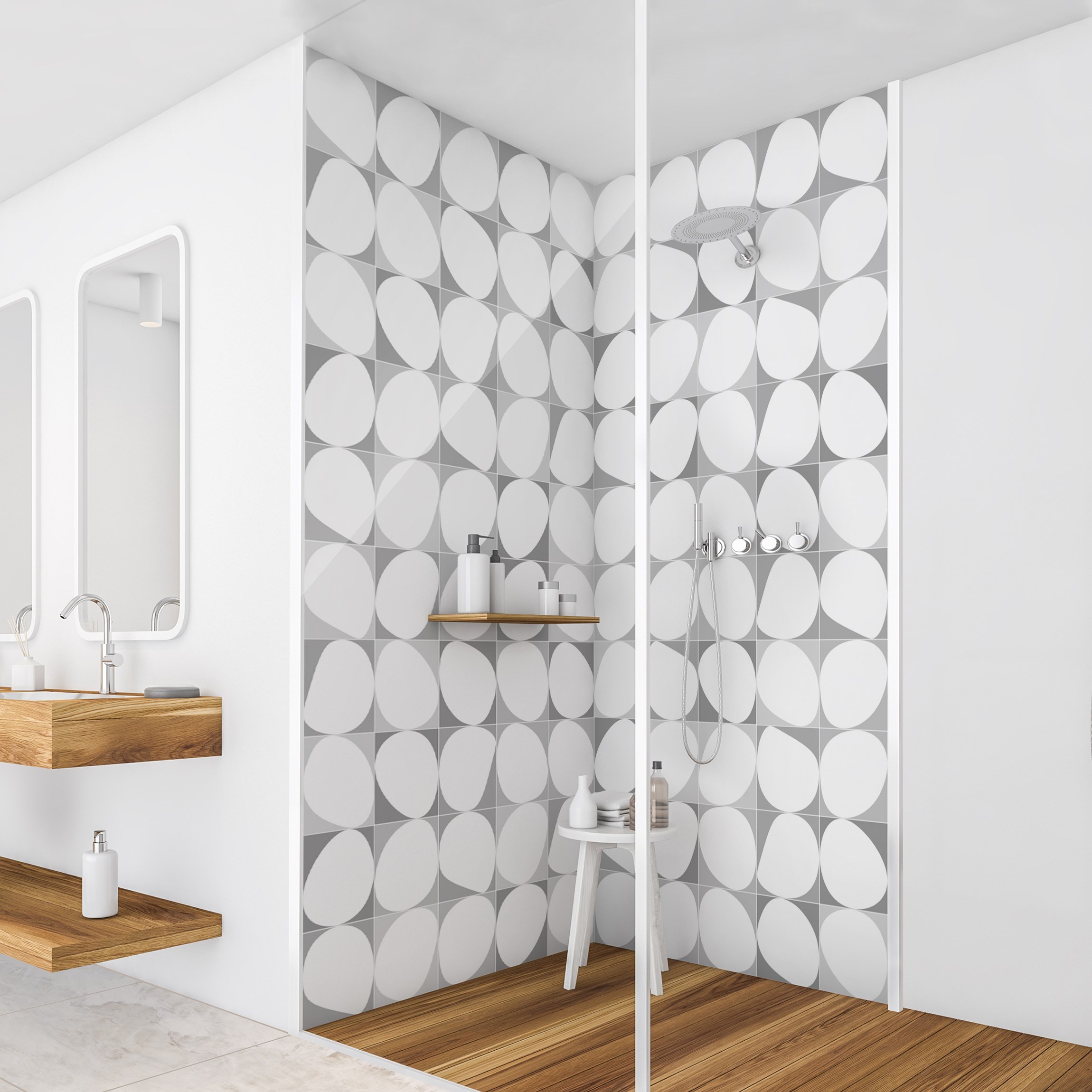 Duschrückwand Oval Fliesen - Grau