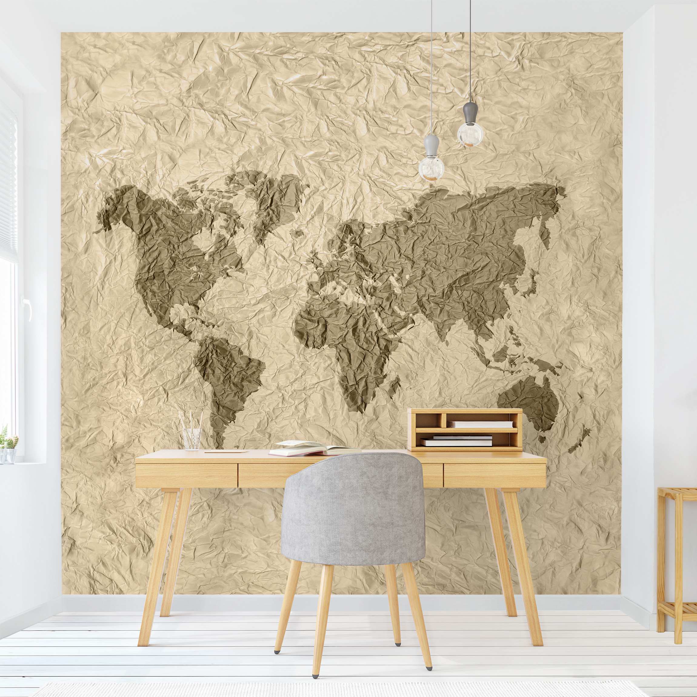 Fototapete Papier Weltkarte Beige Braun