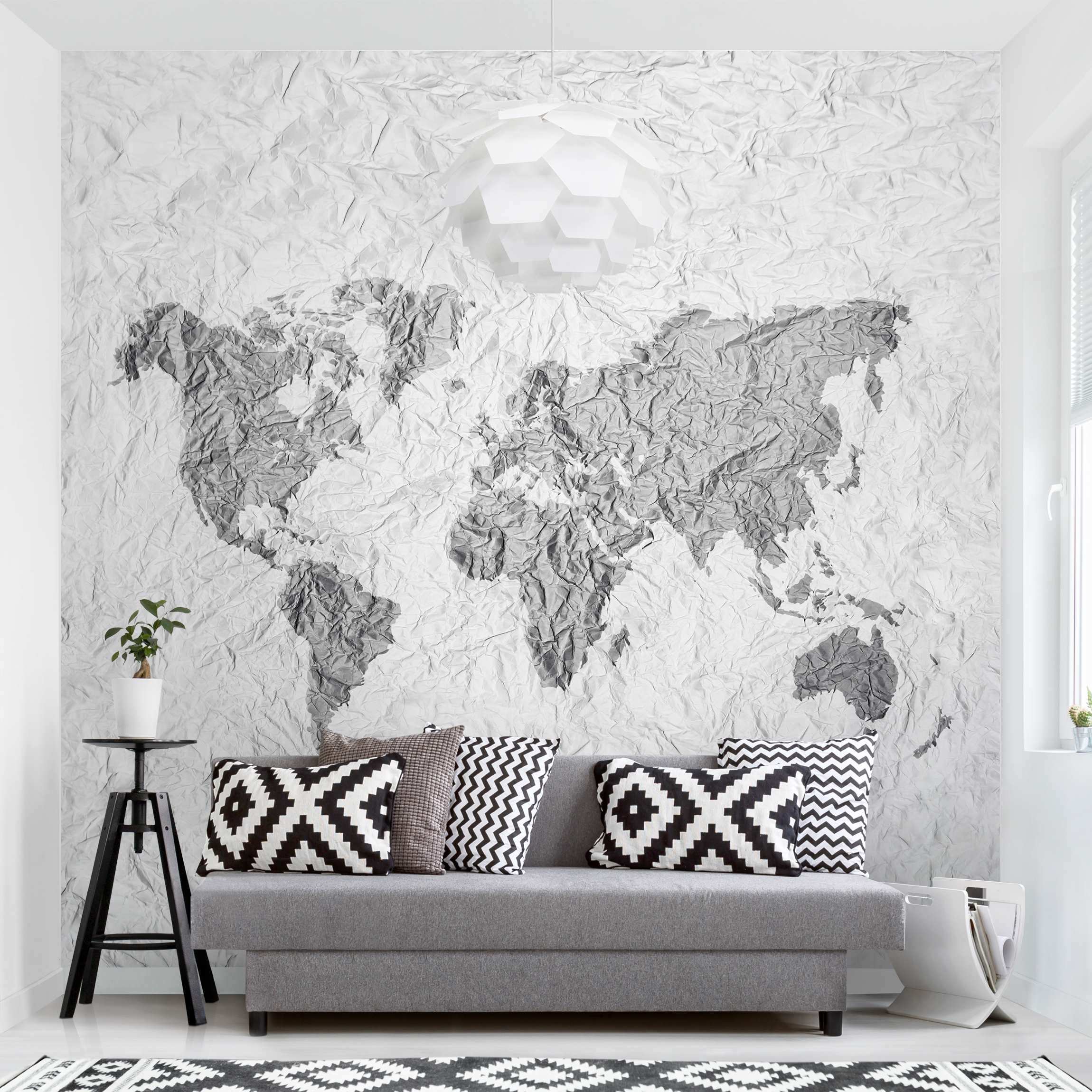 Fototapete Papier Weltkarte Weiß Grau