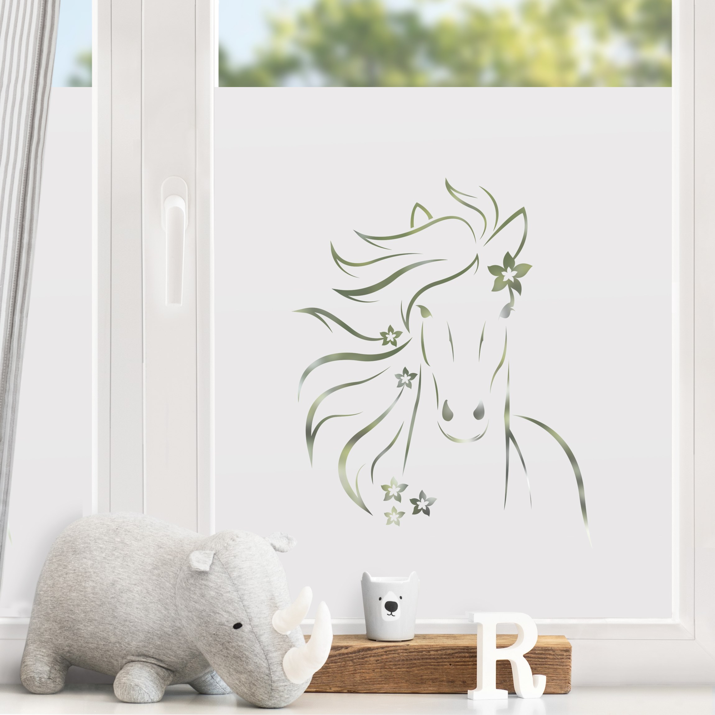 Fensterfolie Pferd mit Blüten