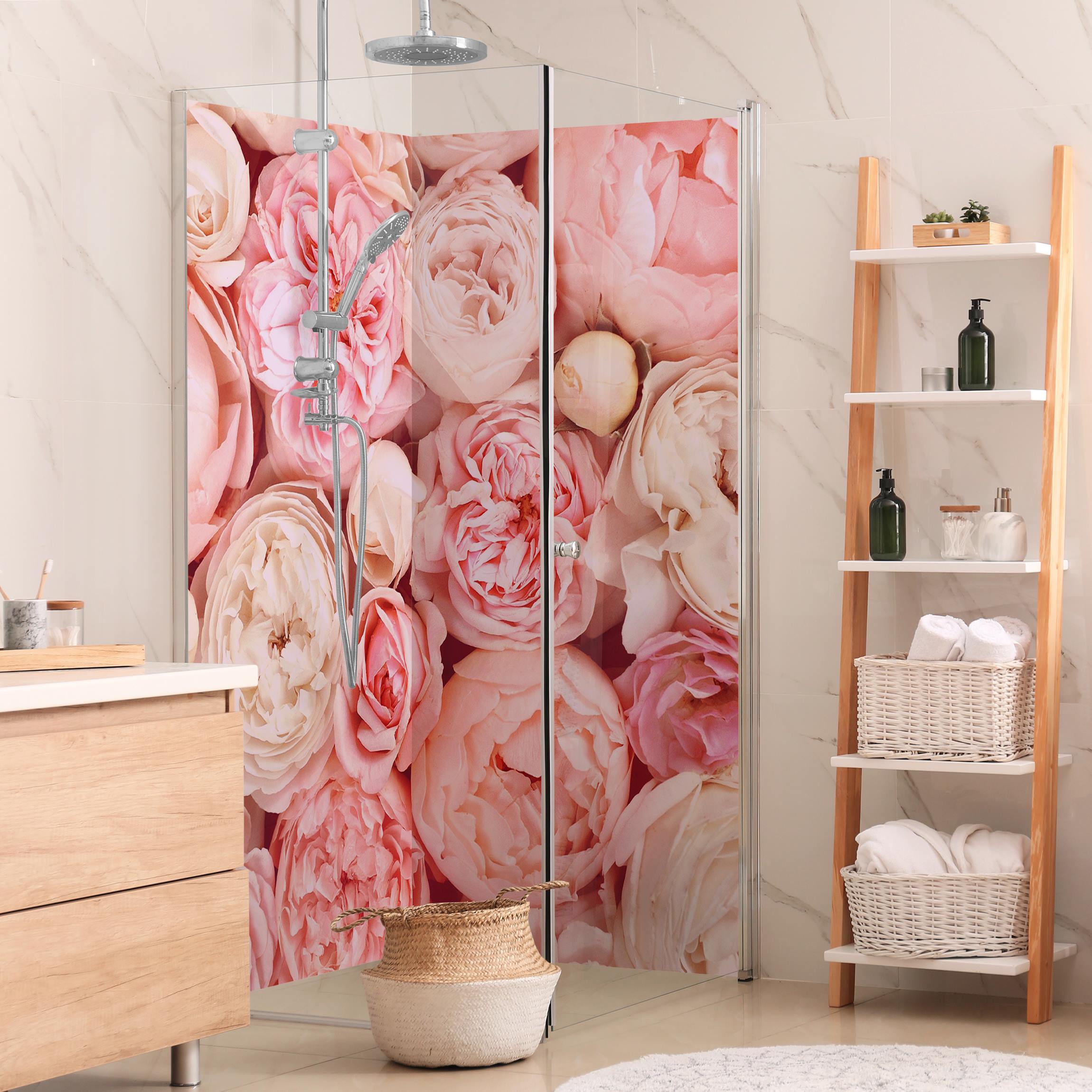 Duschrückwand Rosen Rosé Koralle Shabby