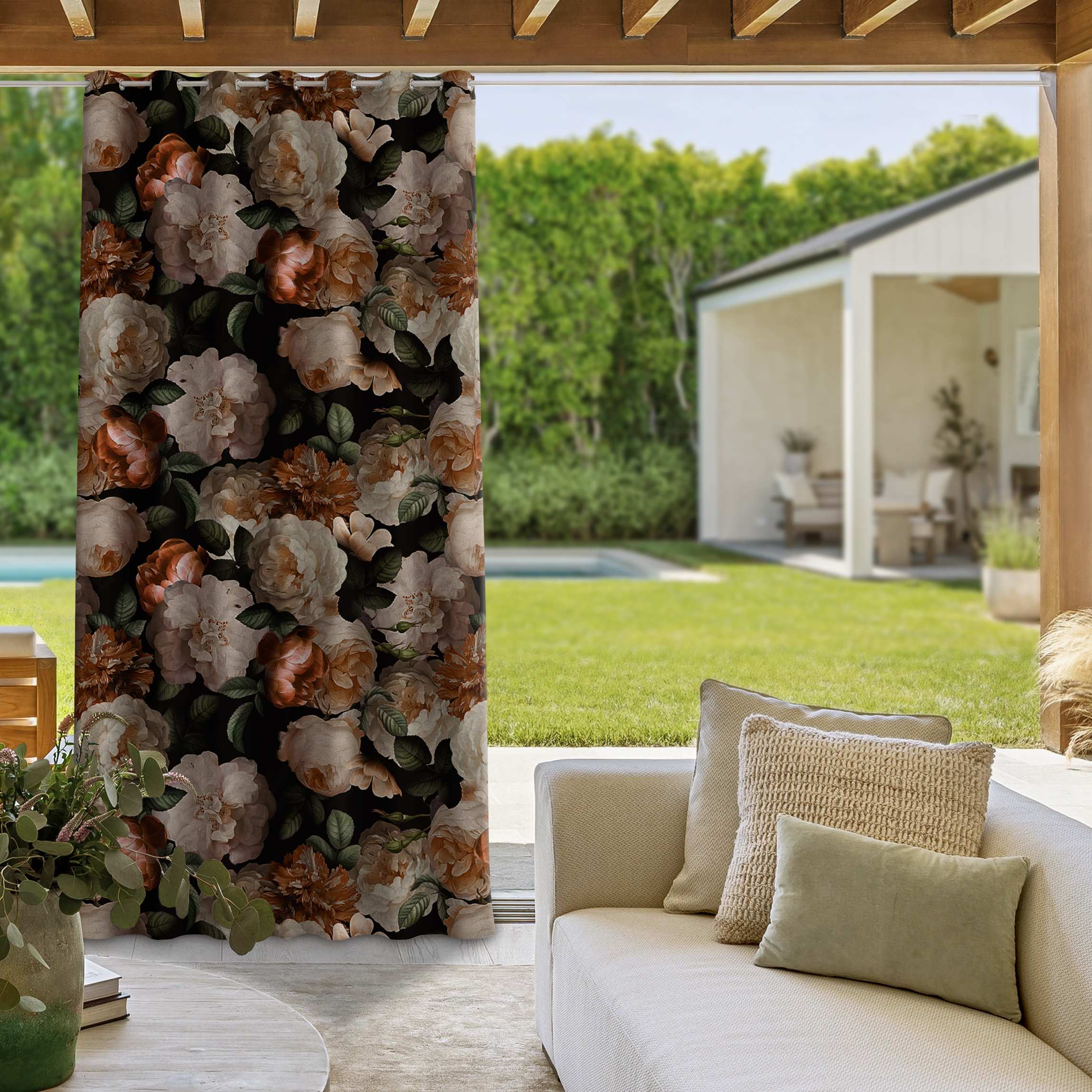 Outdoorvorhang Rote Rosen mit Weißen Rosen