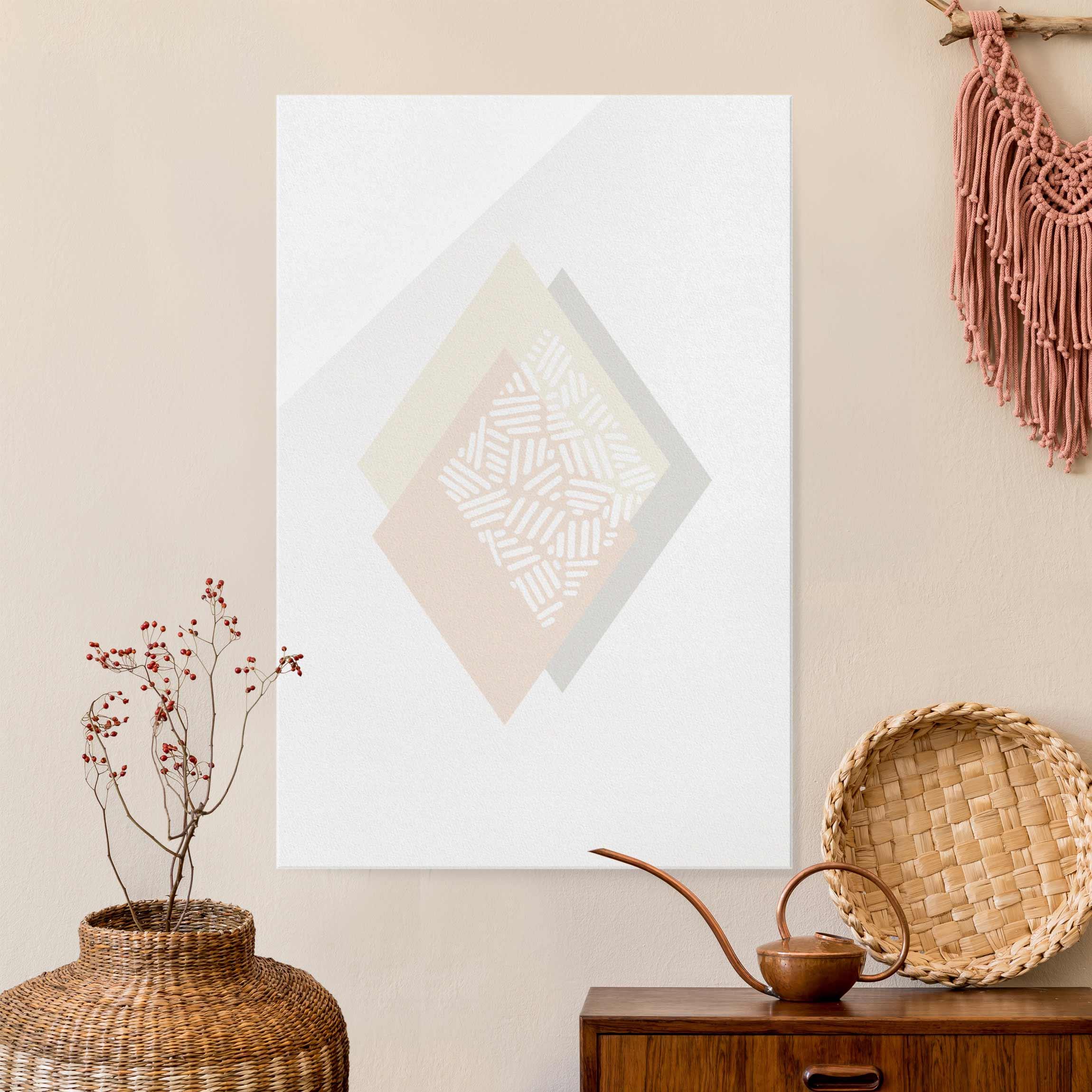 Glasbild Sanfte Farben Geometrie Karo
