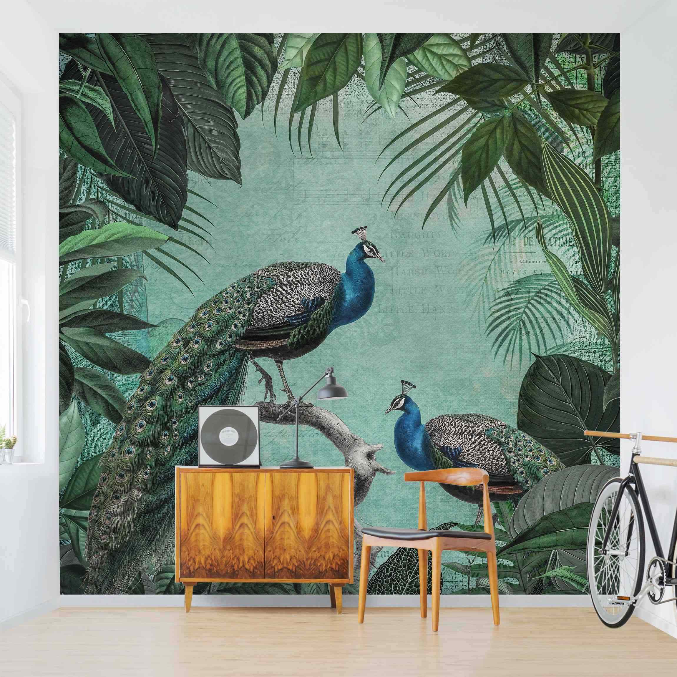 Fototapete Shabby Chic Collage - Edler Pfau