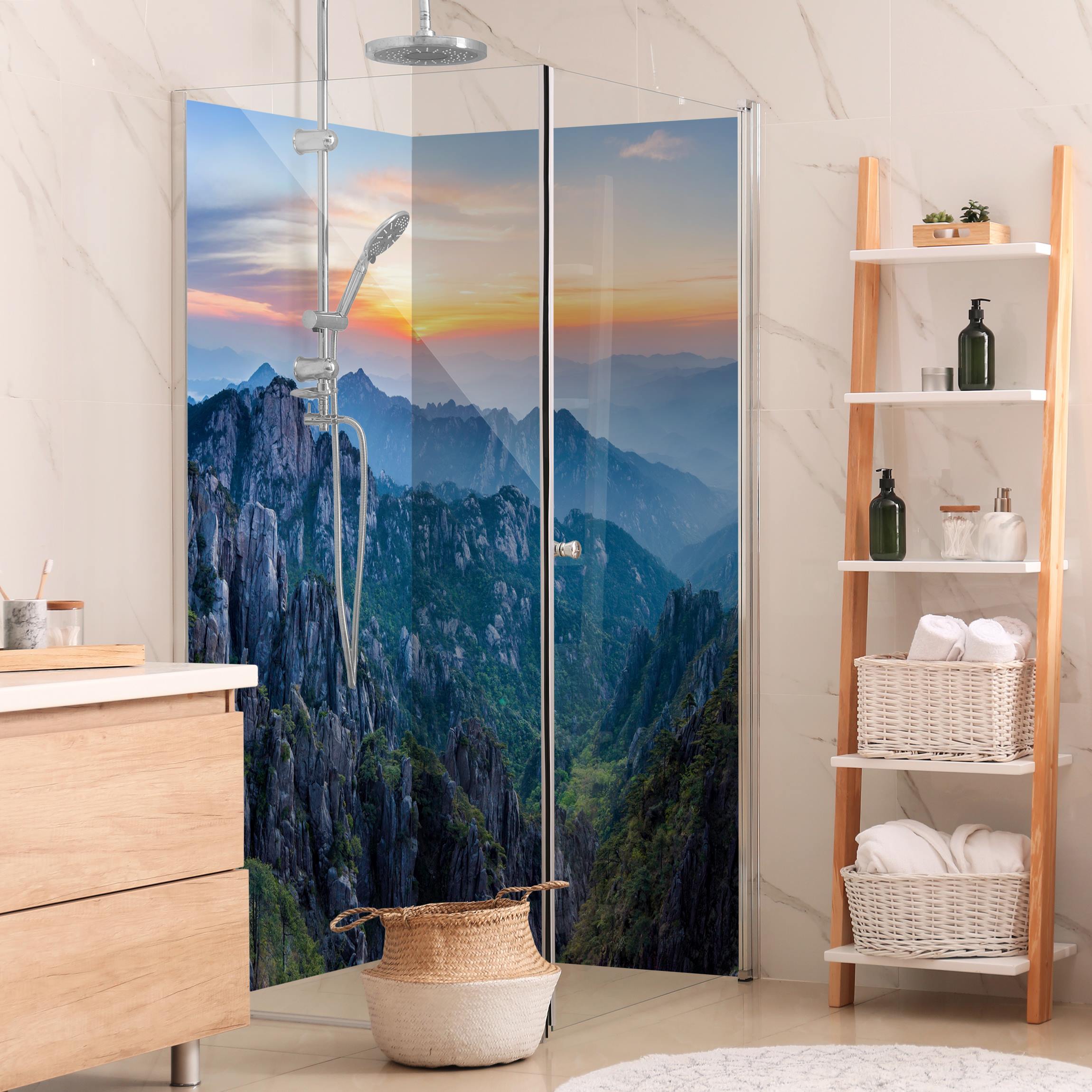 Duschrückwand Sonnenaufgang über dem Huangshan Gebirge