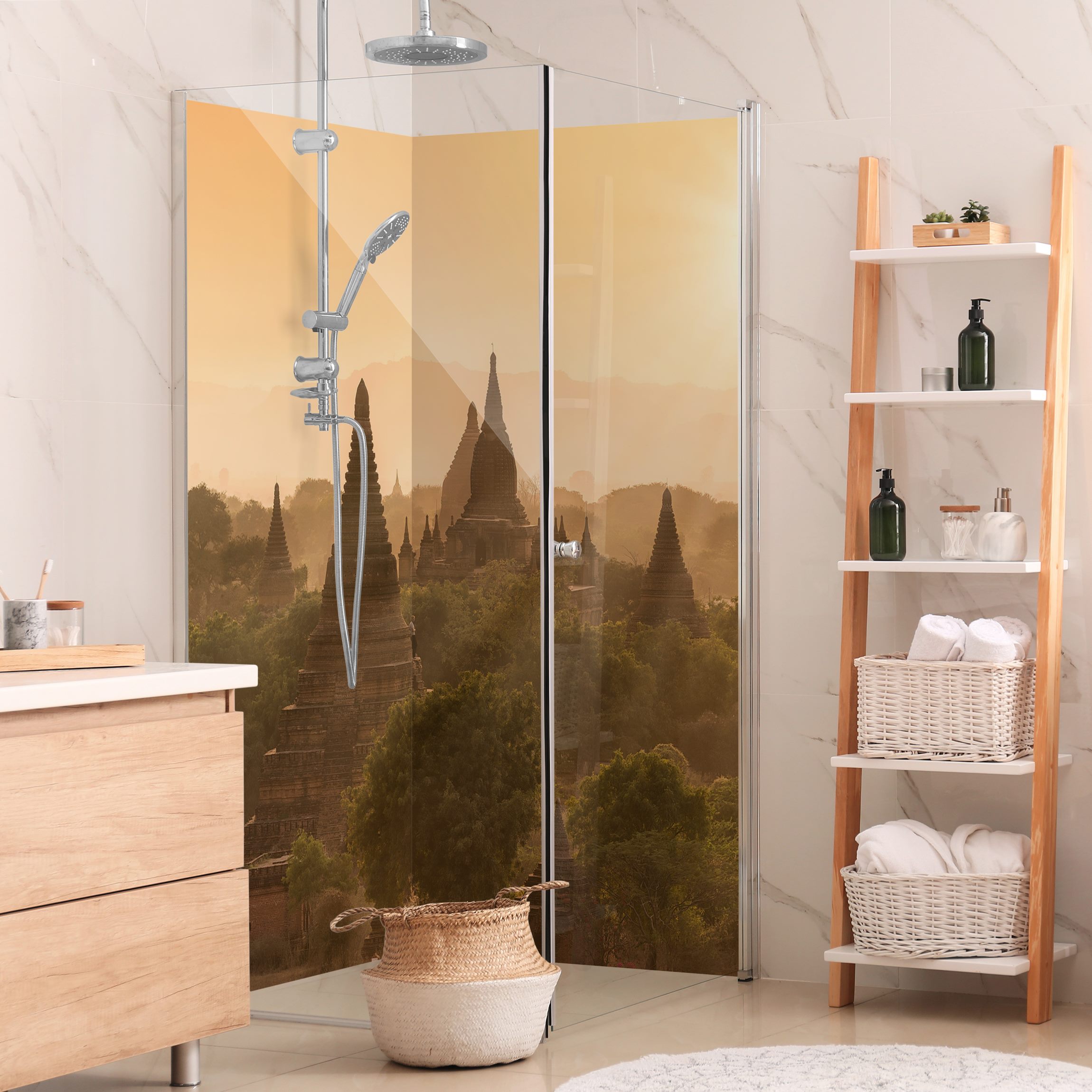 Duschrückwand Sonnenuntergang über Bagan