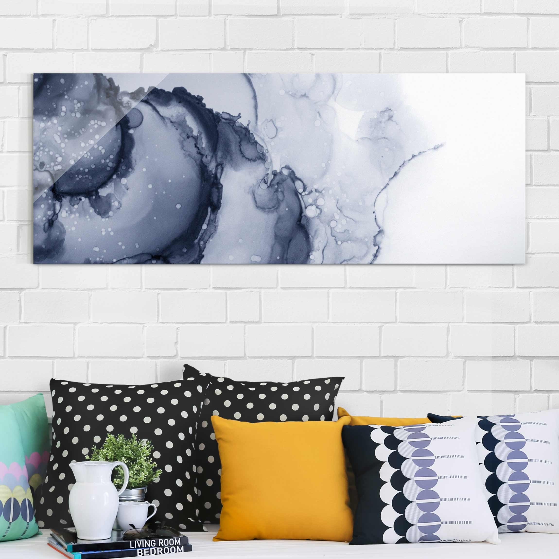 Glasbild Spiel der Farben Blaue Tusche