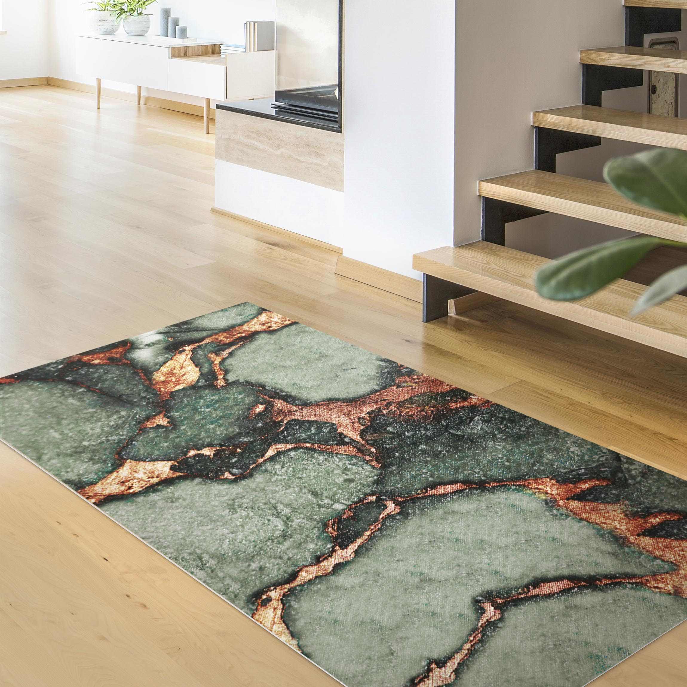 Vinylteppich Spiel der Farben Farngrün und Gold