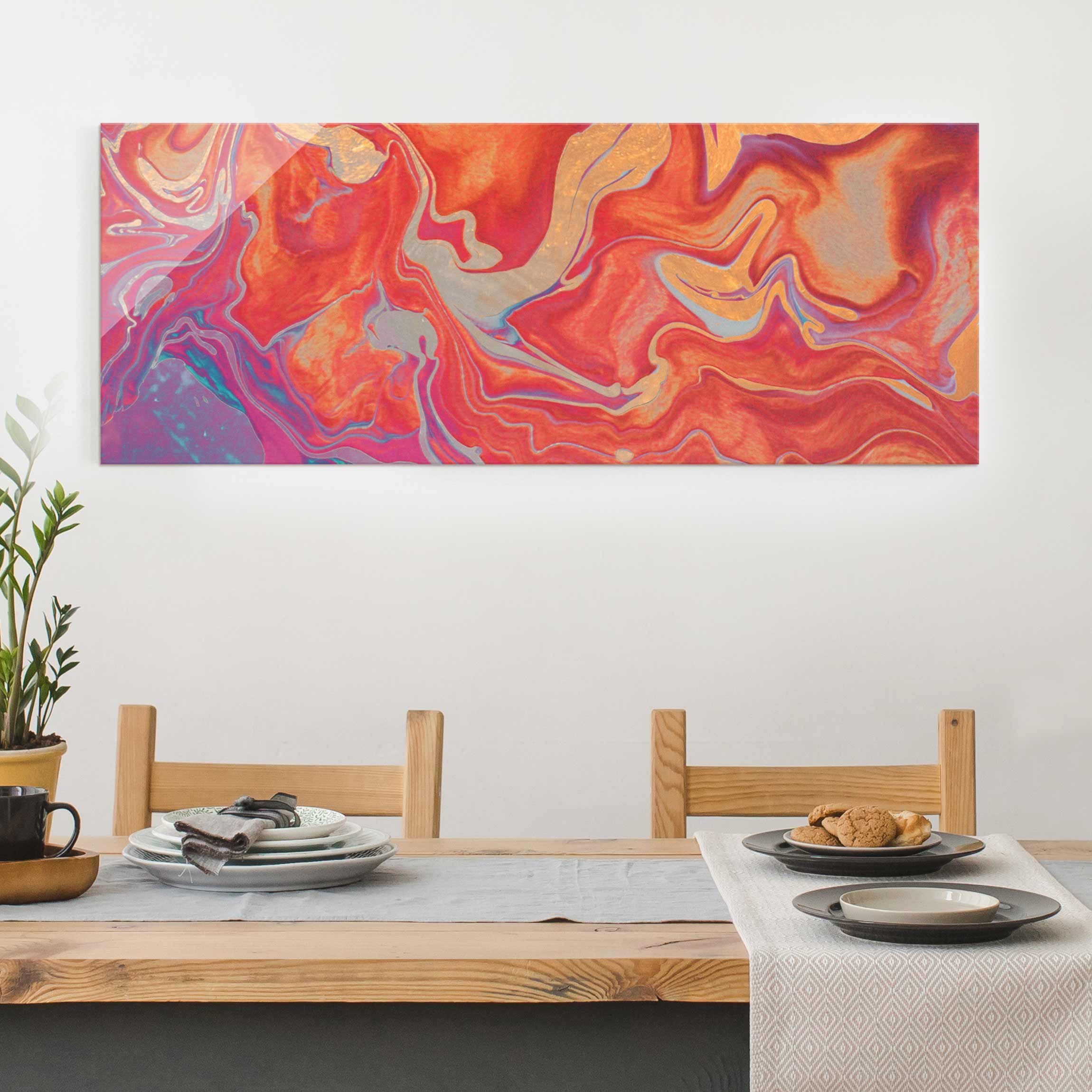 Glasbild Spiel der Farben Goldenes Feuer