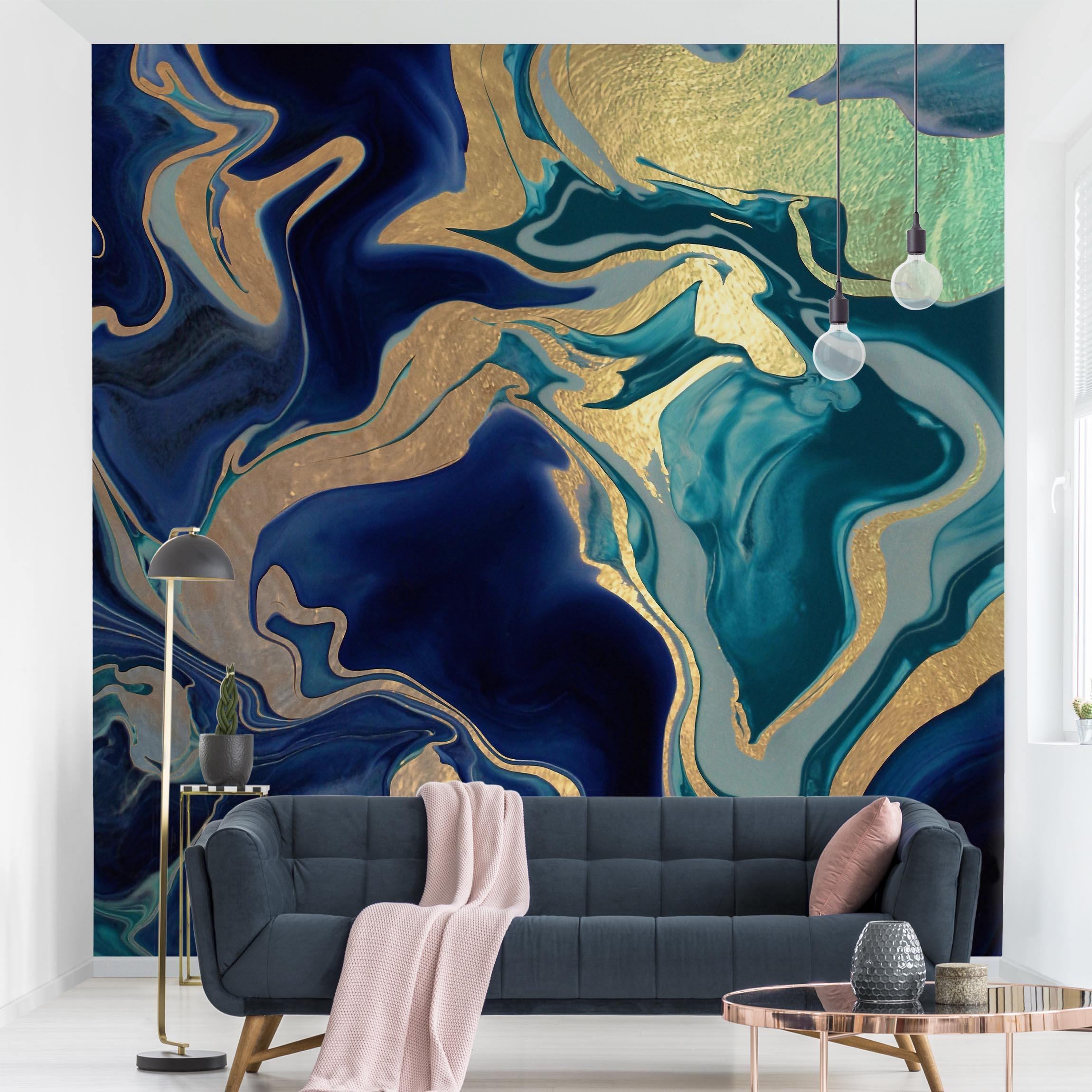 Mustertapete Spiel der Farben Indigo Feuer