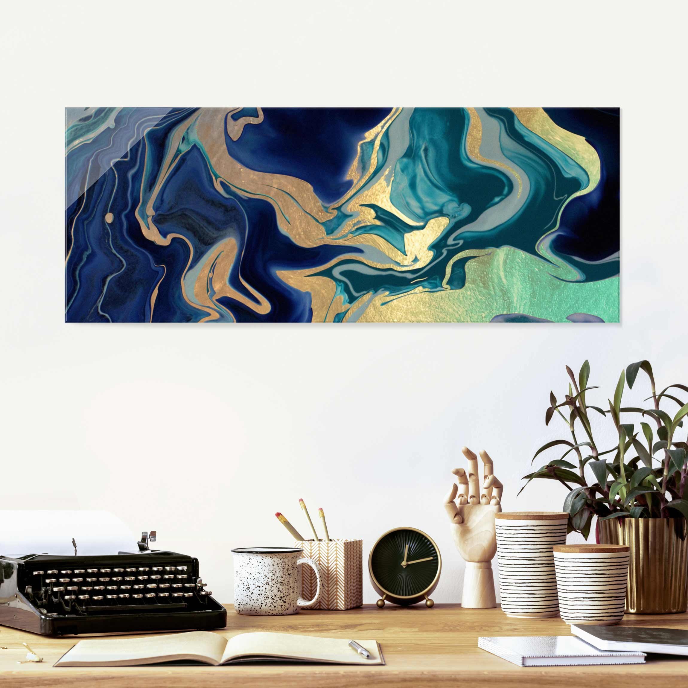 Glasbild Spiel der Farben Indigo Feuer