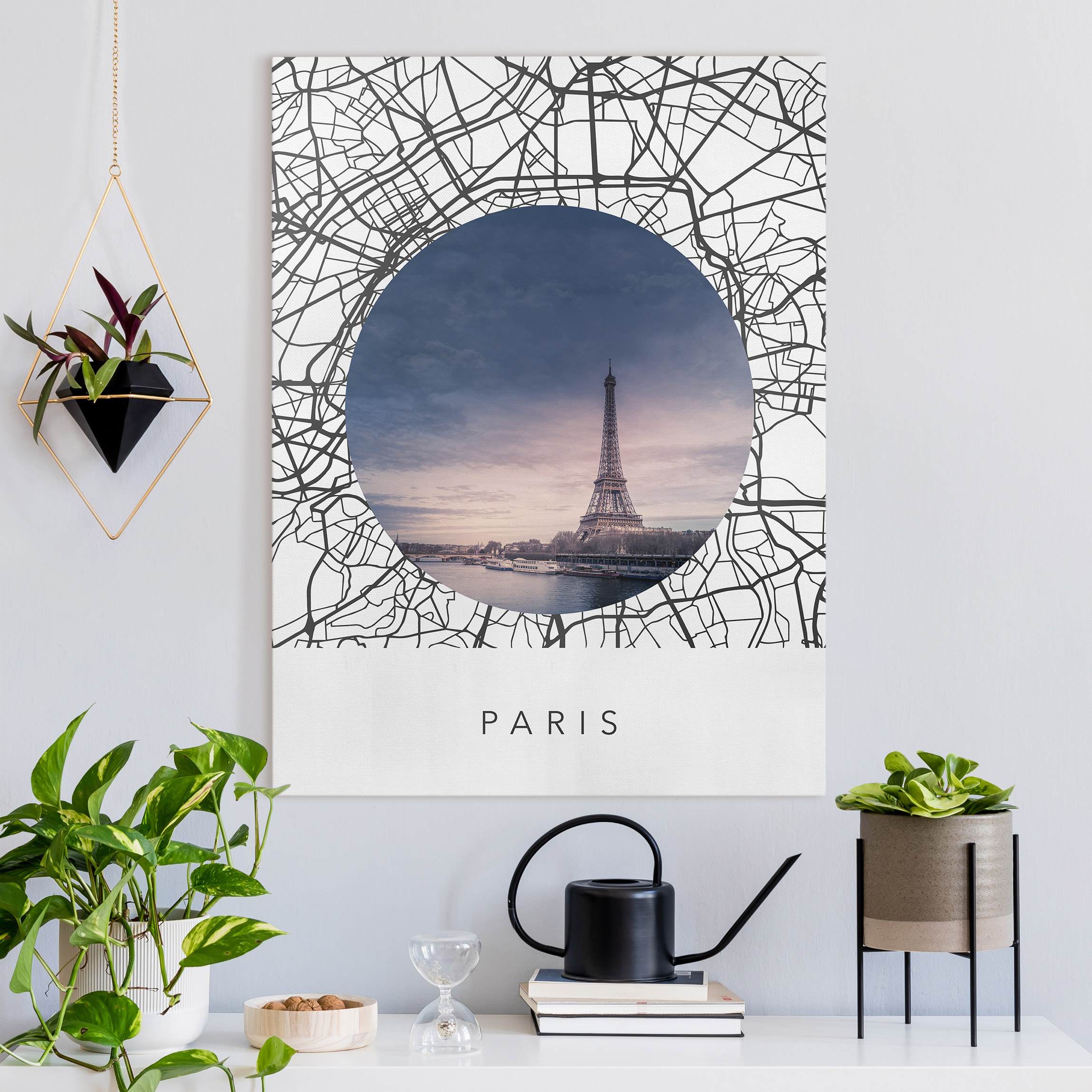 Leinwandbild Stadtplan Collage Paris