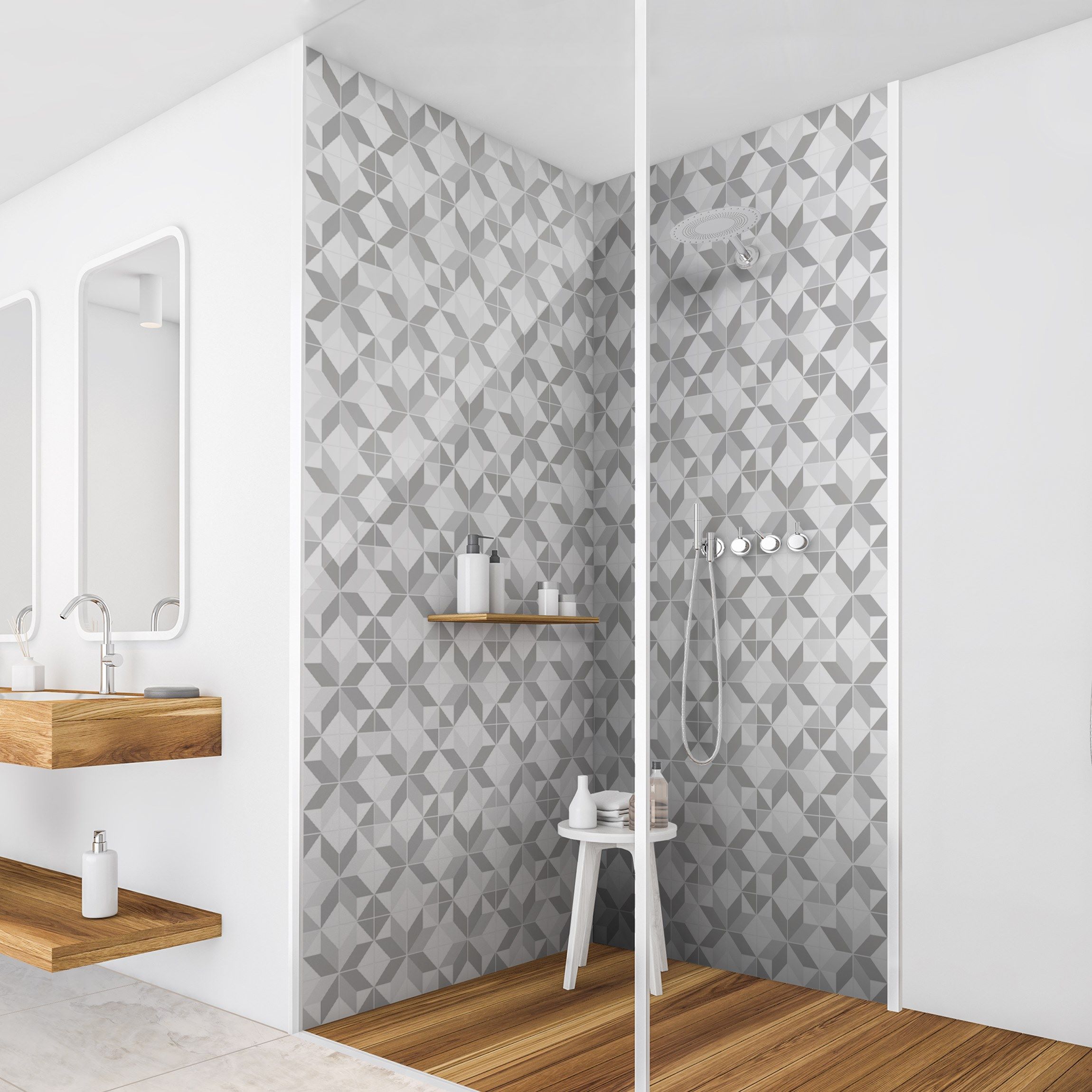 Duschrückwand Stern Fliesen - Grau