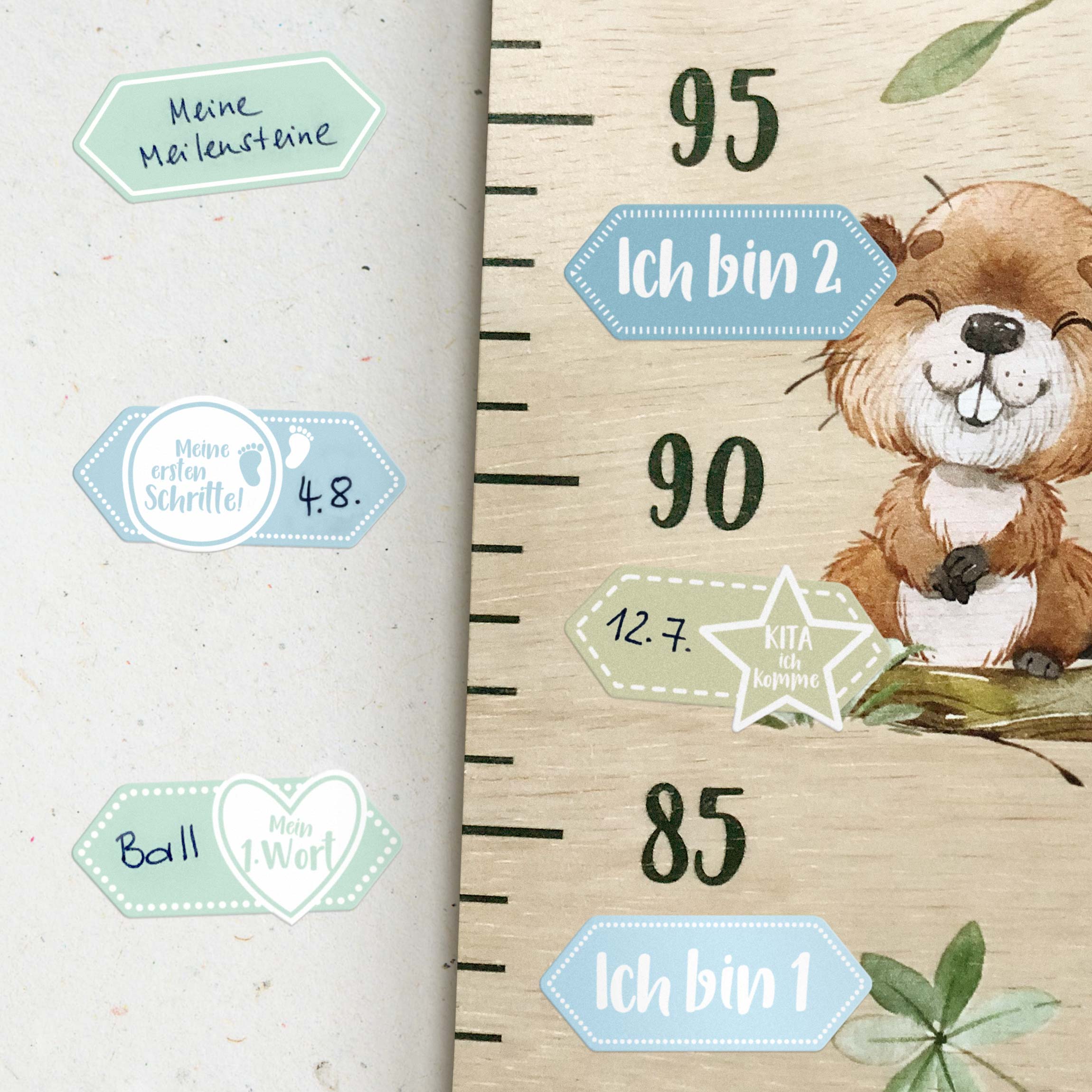 Zubehör Sticker Meilensteine - Pastell Blau Grün