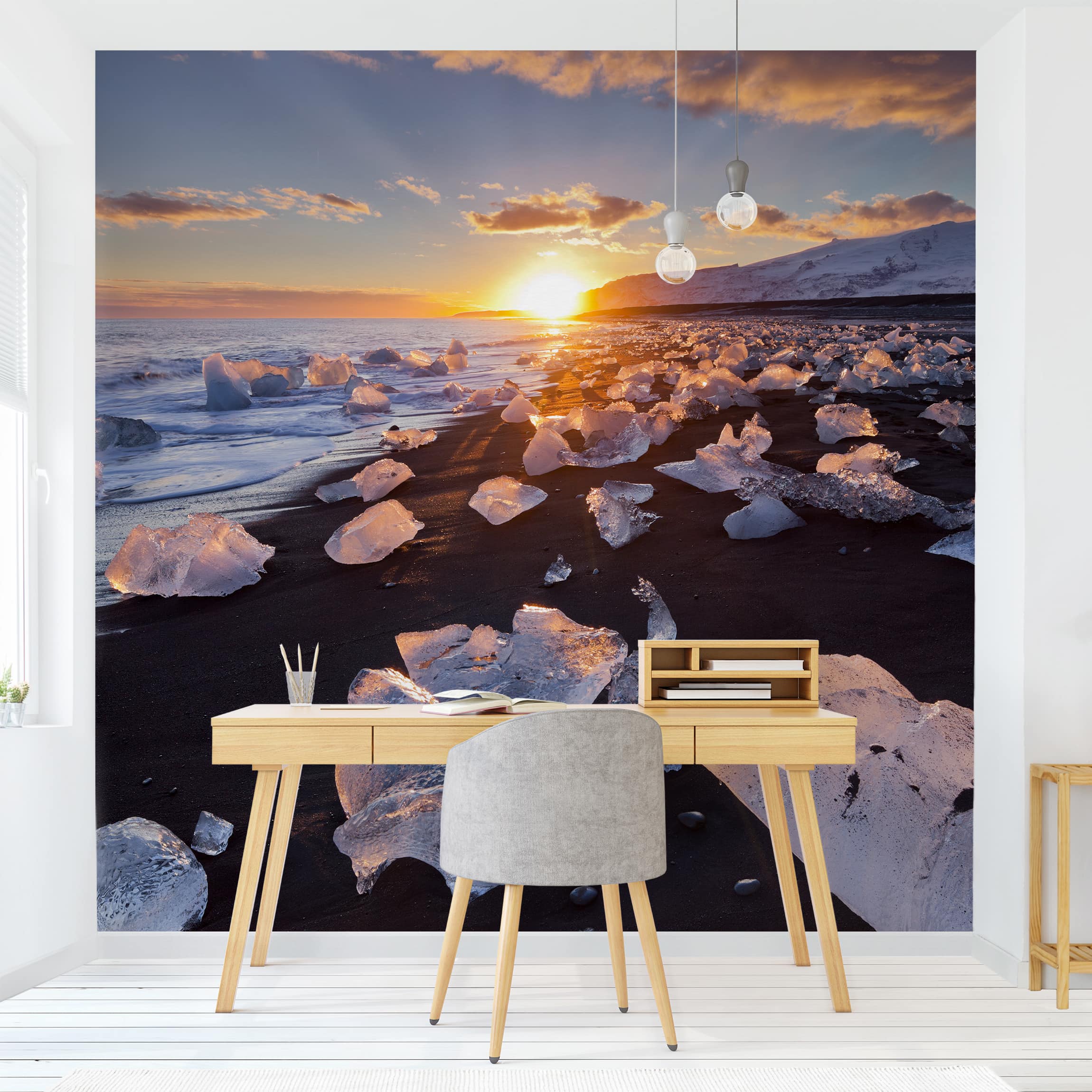 Fototapete Strand Eisbrocken am Strand Island