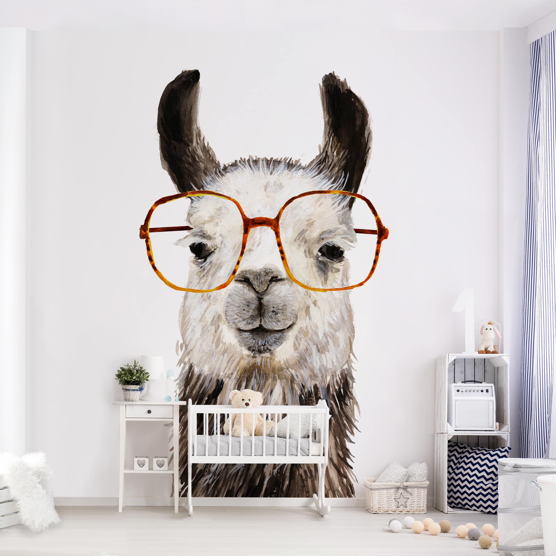 Fototapete Kinderzimmer Hippes Lama mit Brille IV