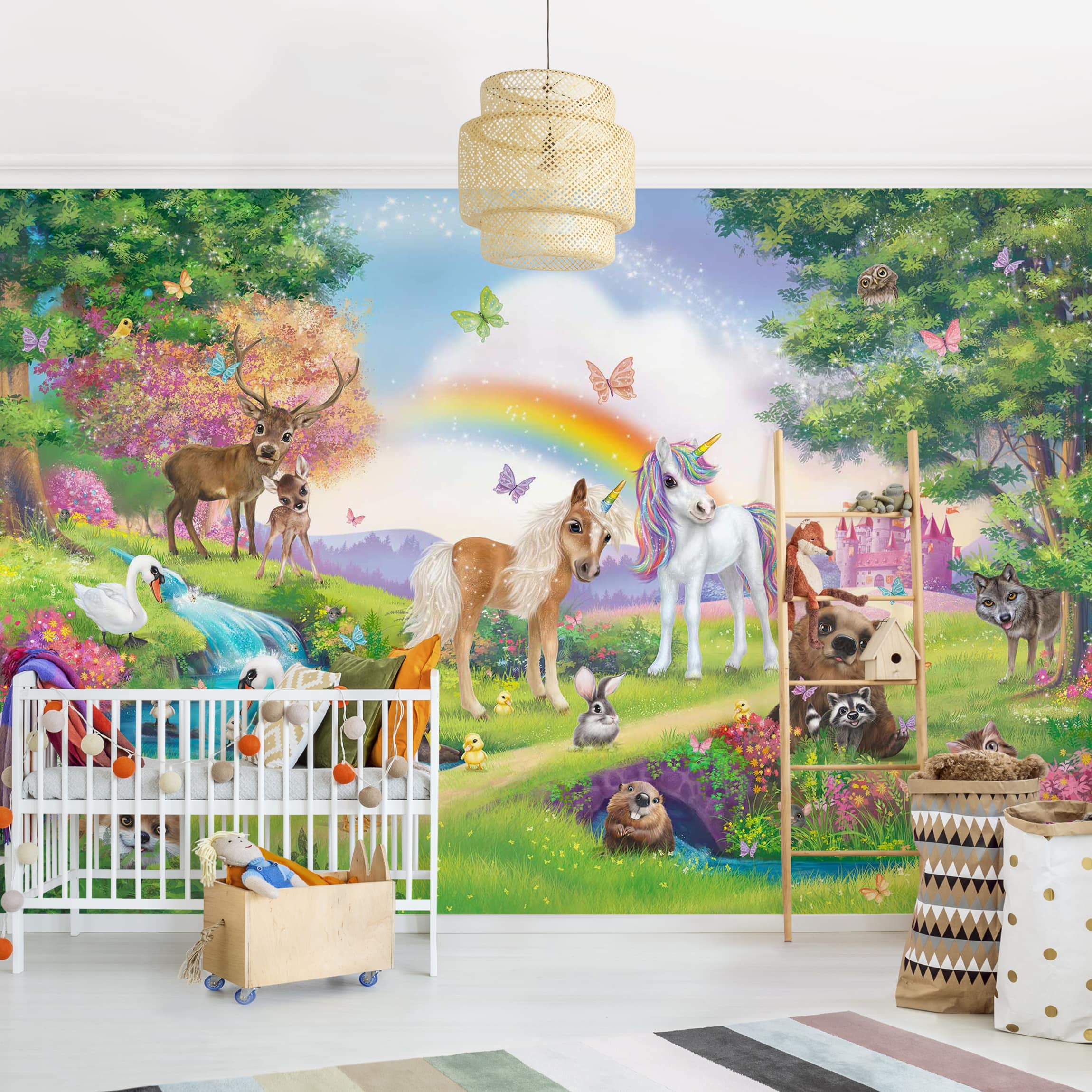 Fototapete Kinderzimmer Zauberwald mit Einhorn
