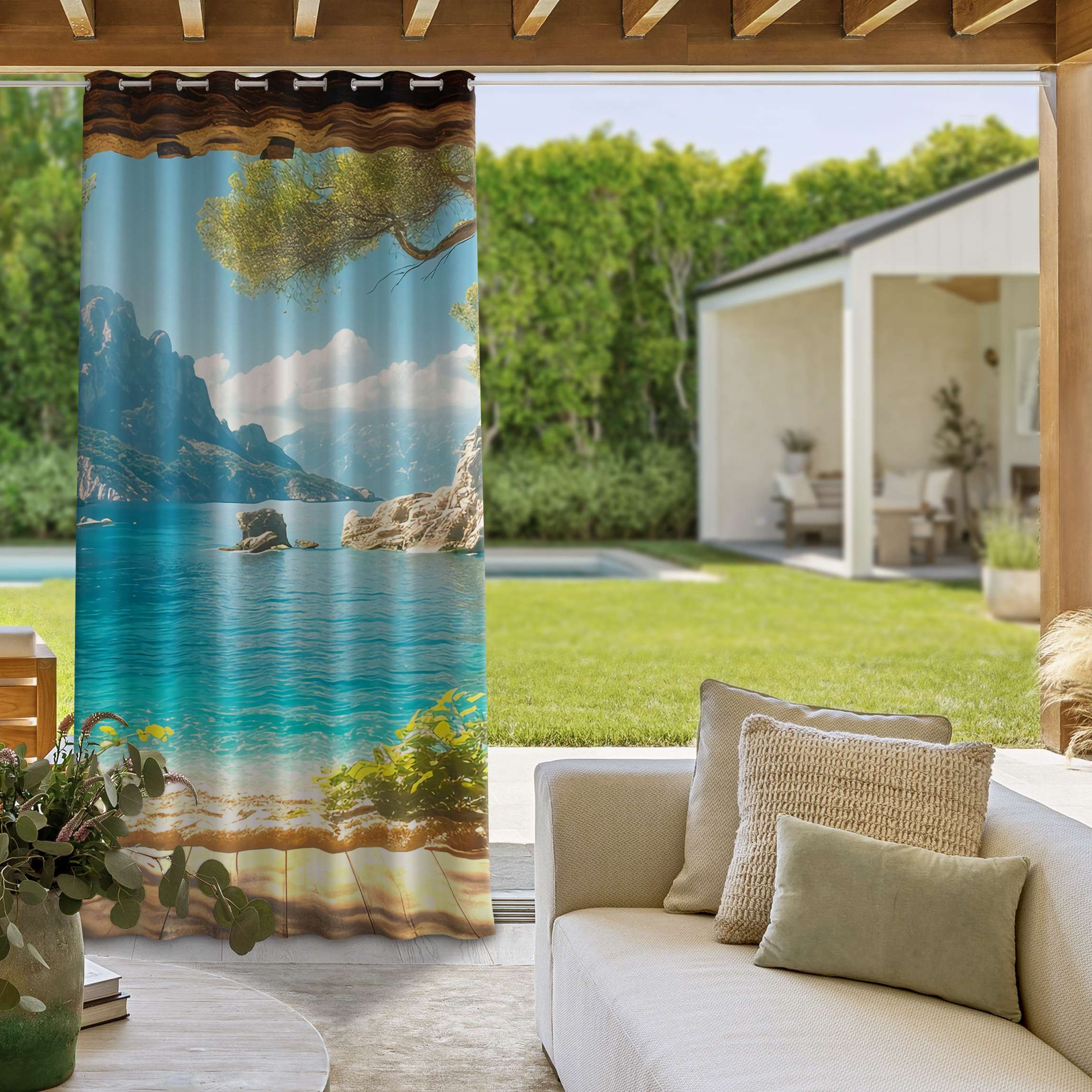 Outdoorvorhang Traumhafter Ausblick durchs Fenster