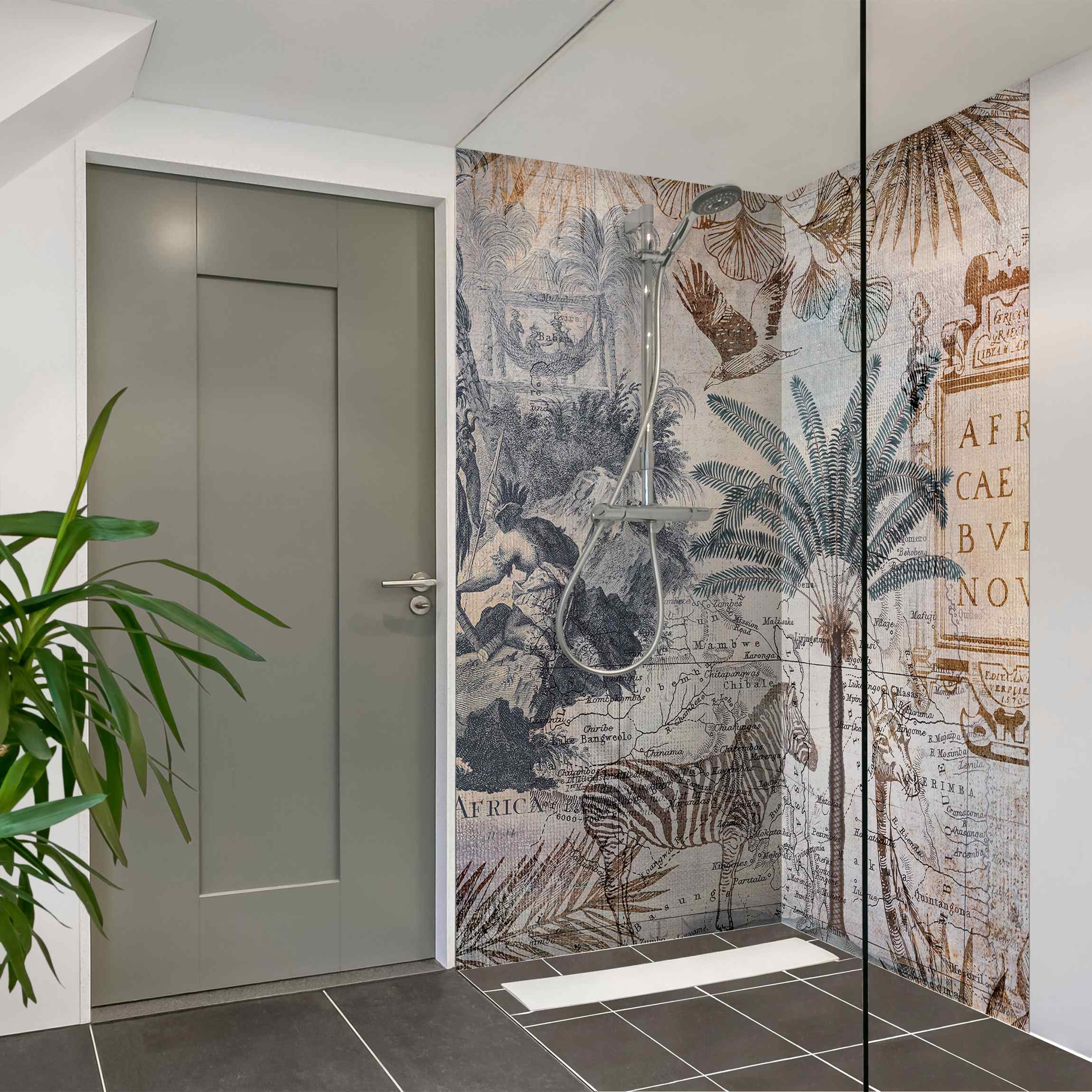 Duschrückwand Vintage Collage Landkarte Afrika