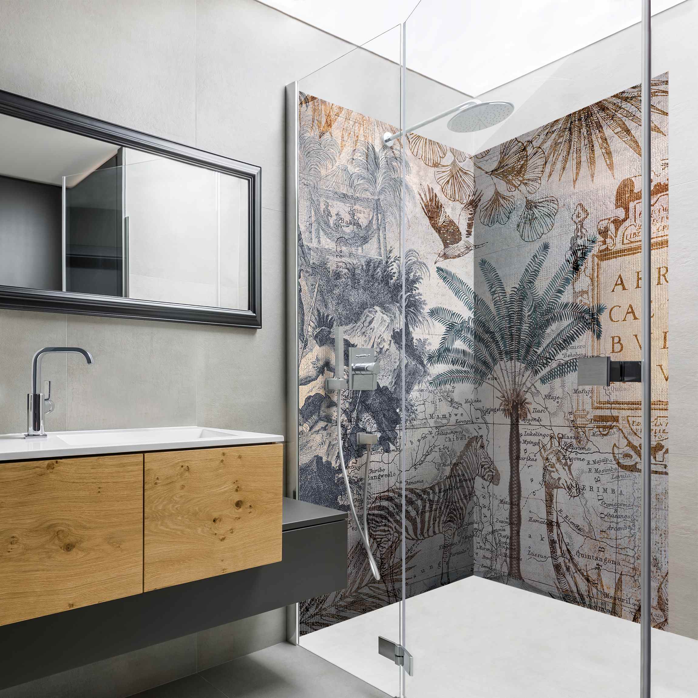 Duschrückwand Vintage Collage Landkarte Afrika