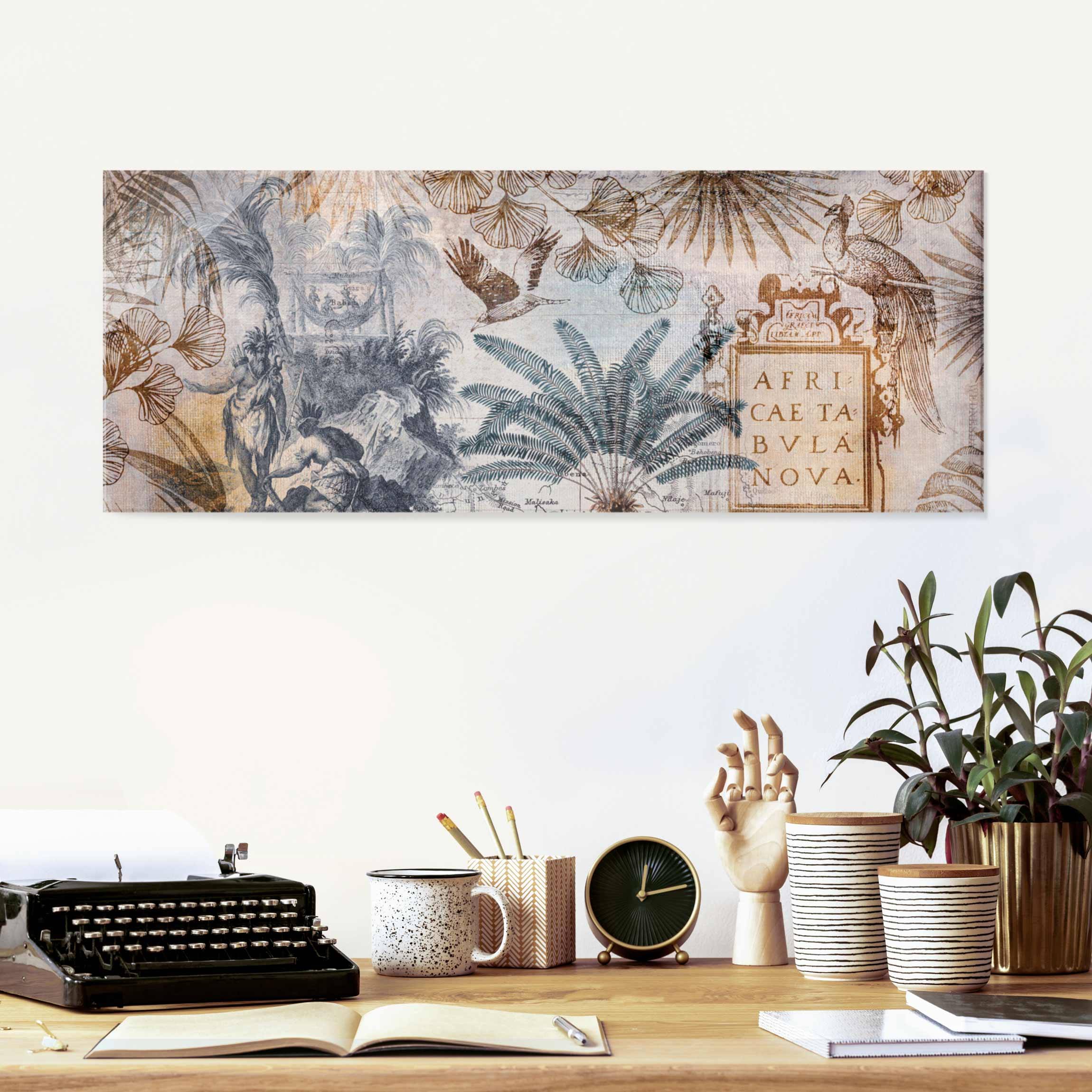 Glasbild Vintage Collage Landkarte Afrika