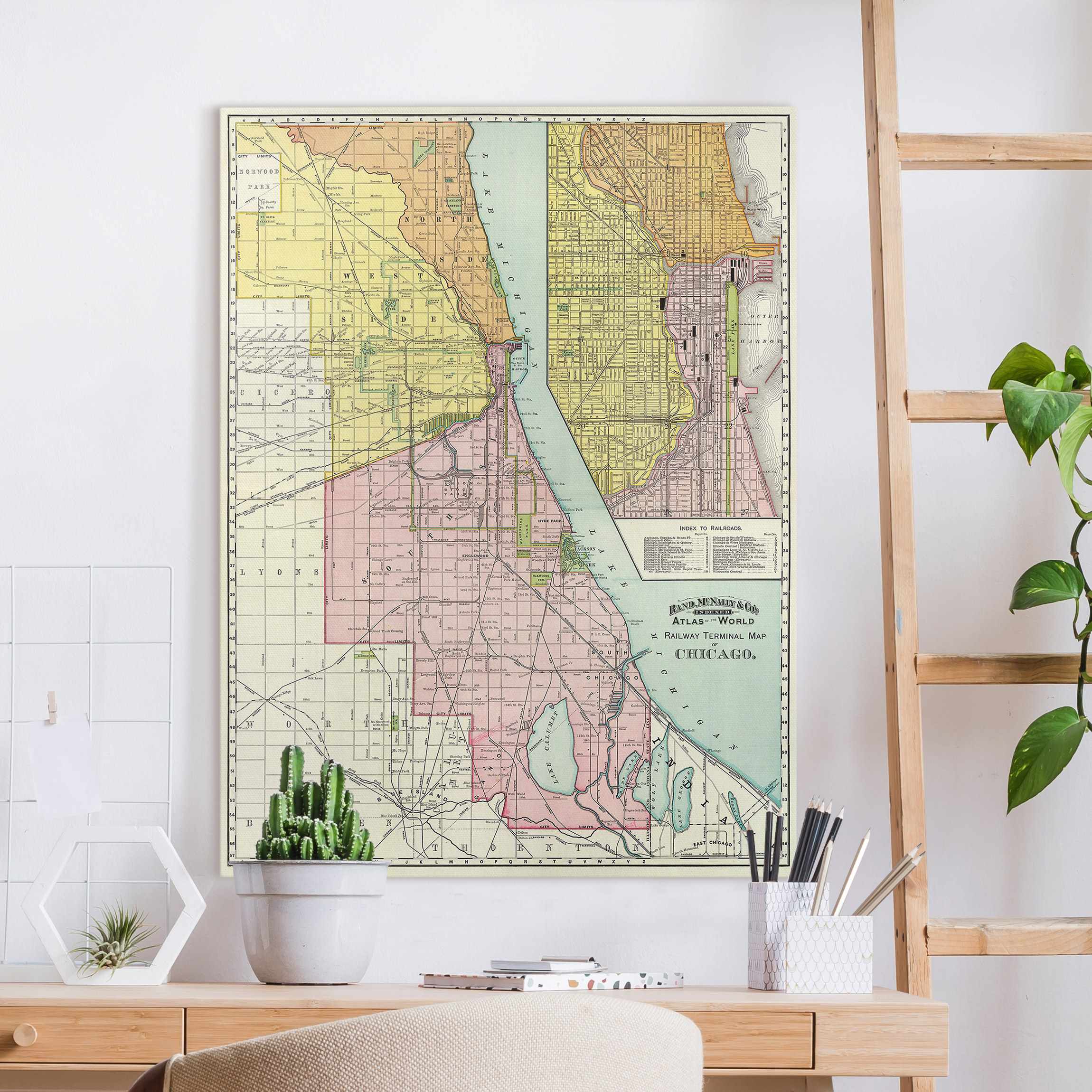 Leinwandbild Vintage Karte Chicago