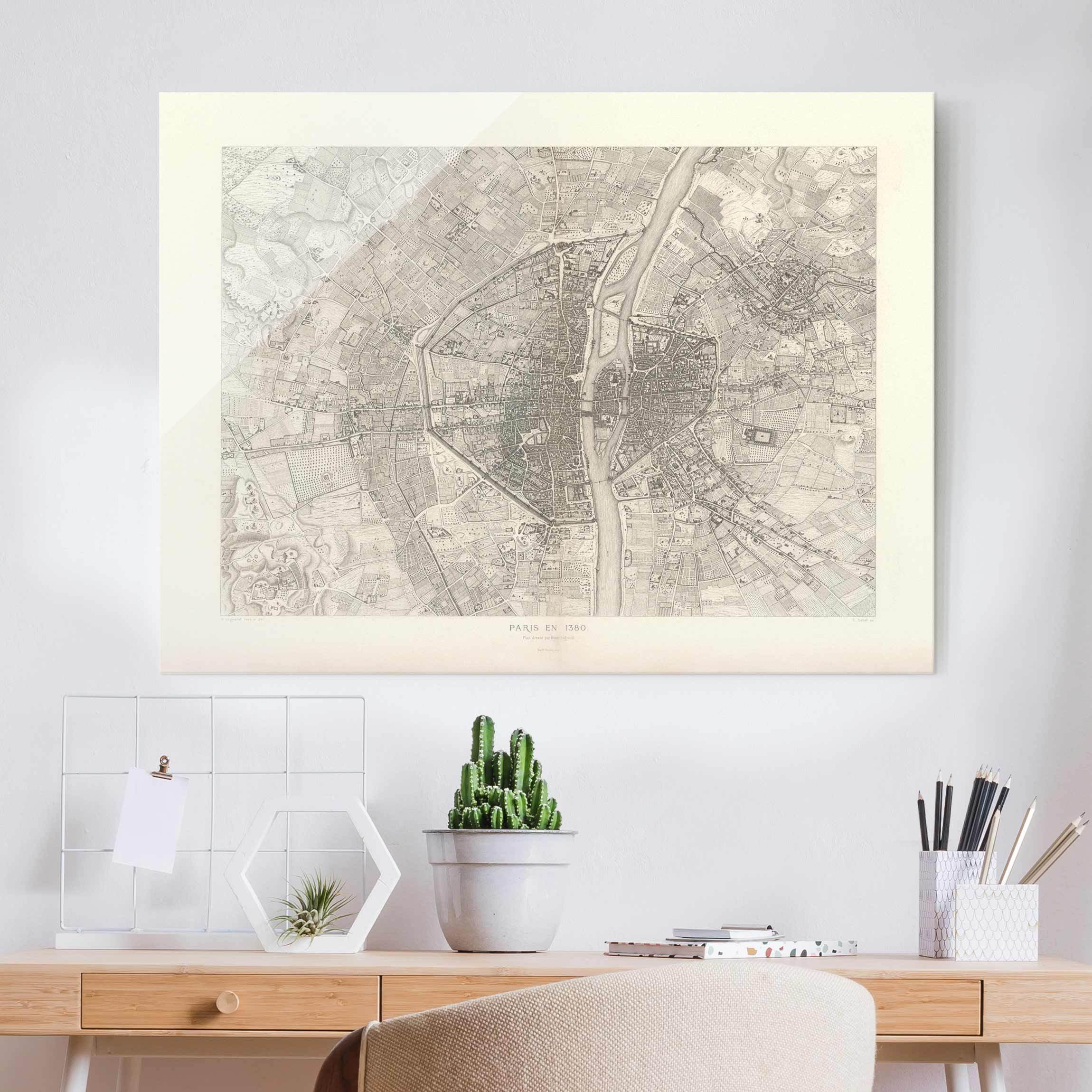 Glasbild Vintage Karte Paris