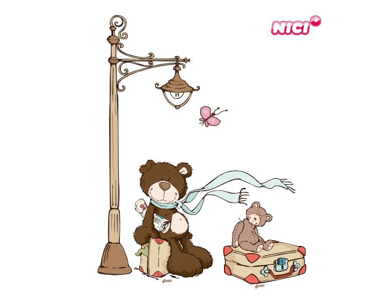 Wandtattoo NICI - Classic Bears - Bär unter Laterne