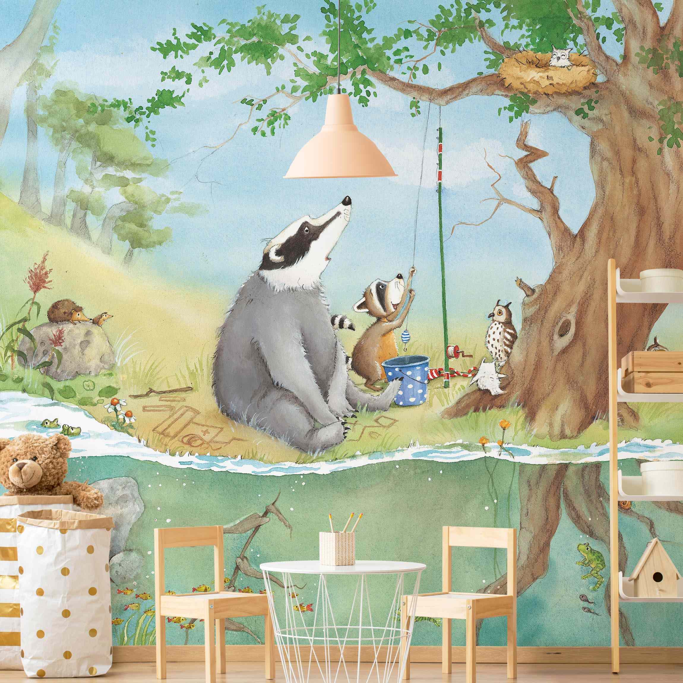 Fototapete Kinderzimmer Wassili Waschbär - Ein Fahrstuhl für Elsa