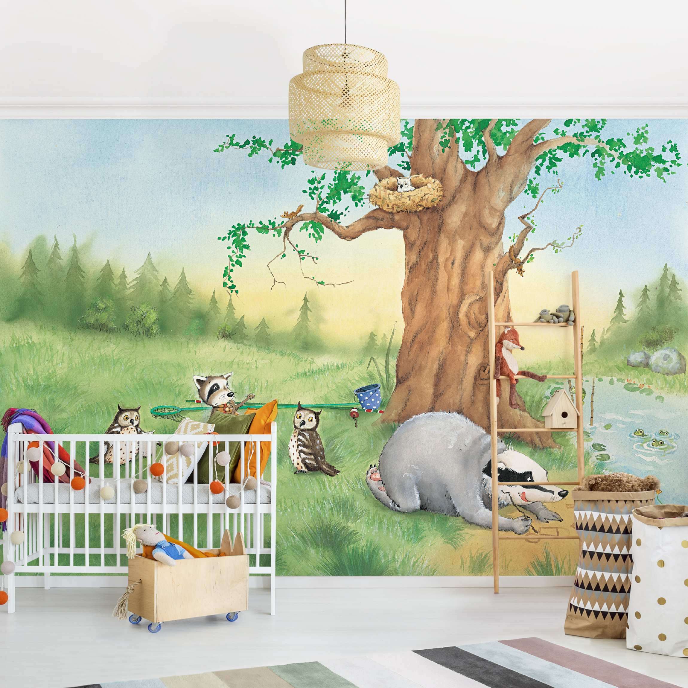 Fototapete Kinderzimmer Wassili Waschbär - Sibelius plant den Fahrstuhlbau