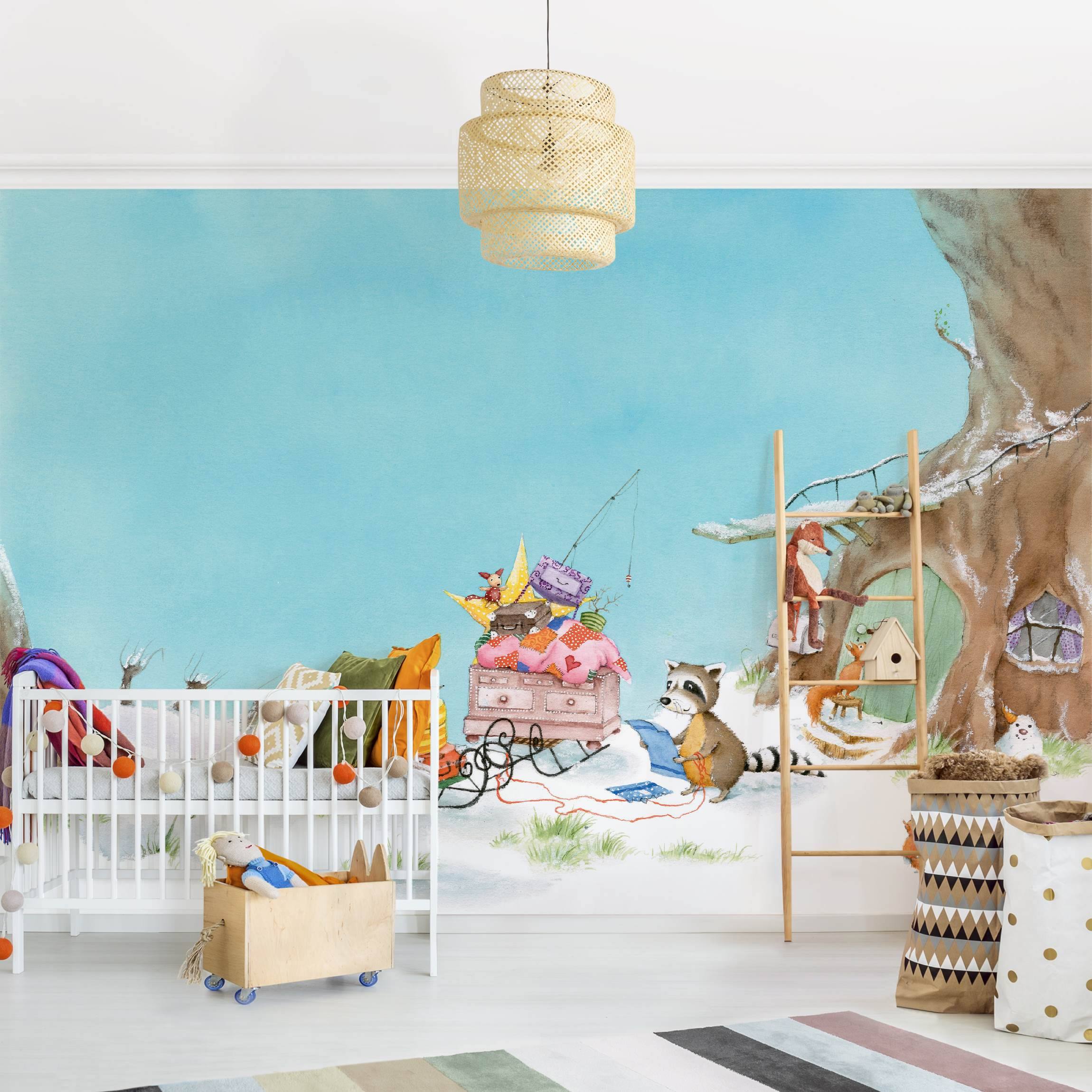 Fototapete Kinderzimmer Wassili Waschbär - Wassili zieht um