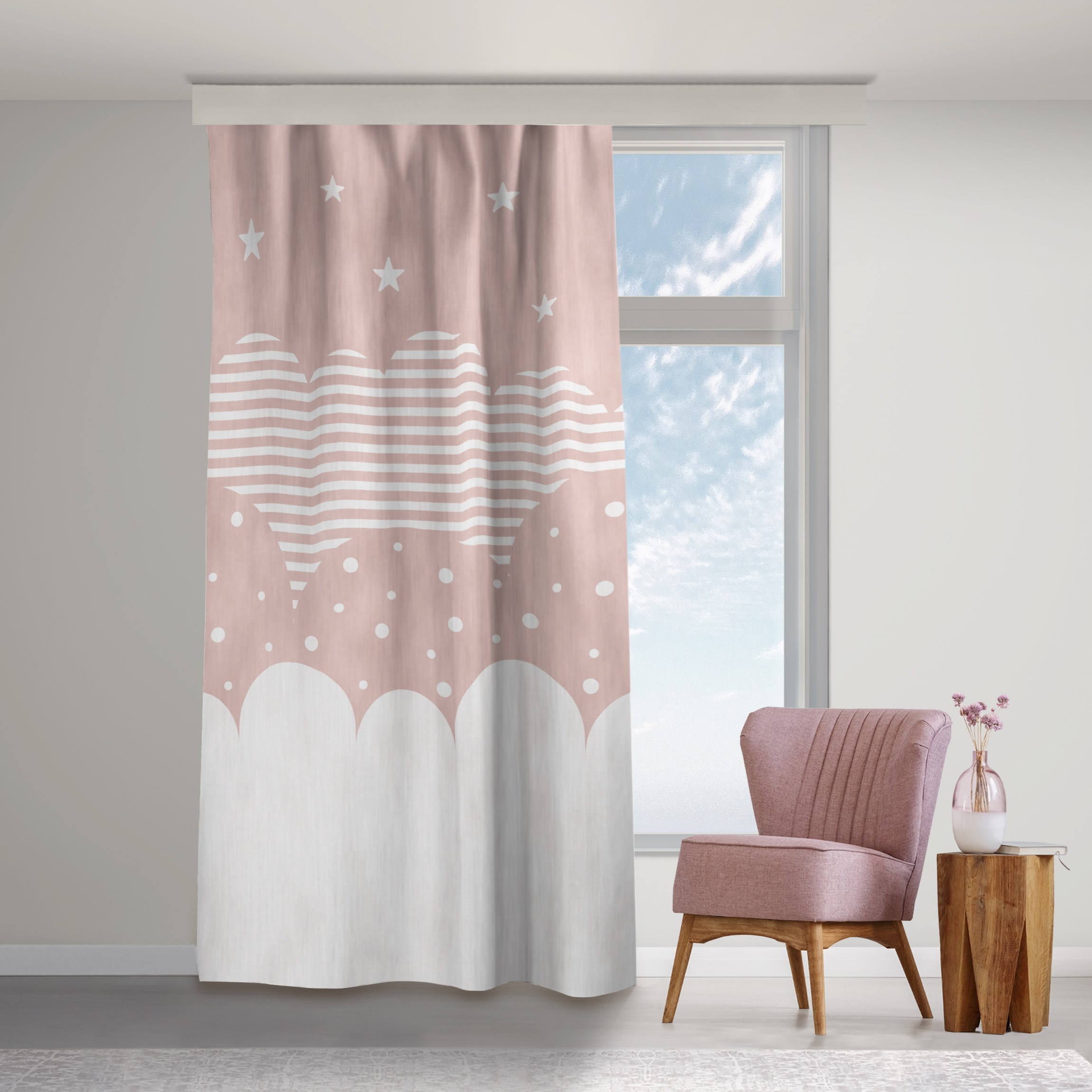 Vorhang Wolken und Sterne - rosa