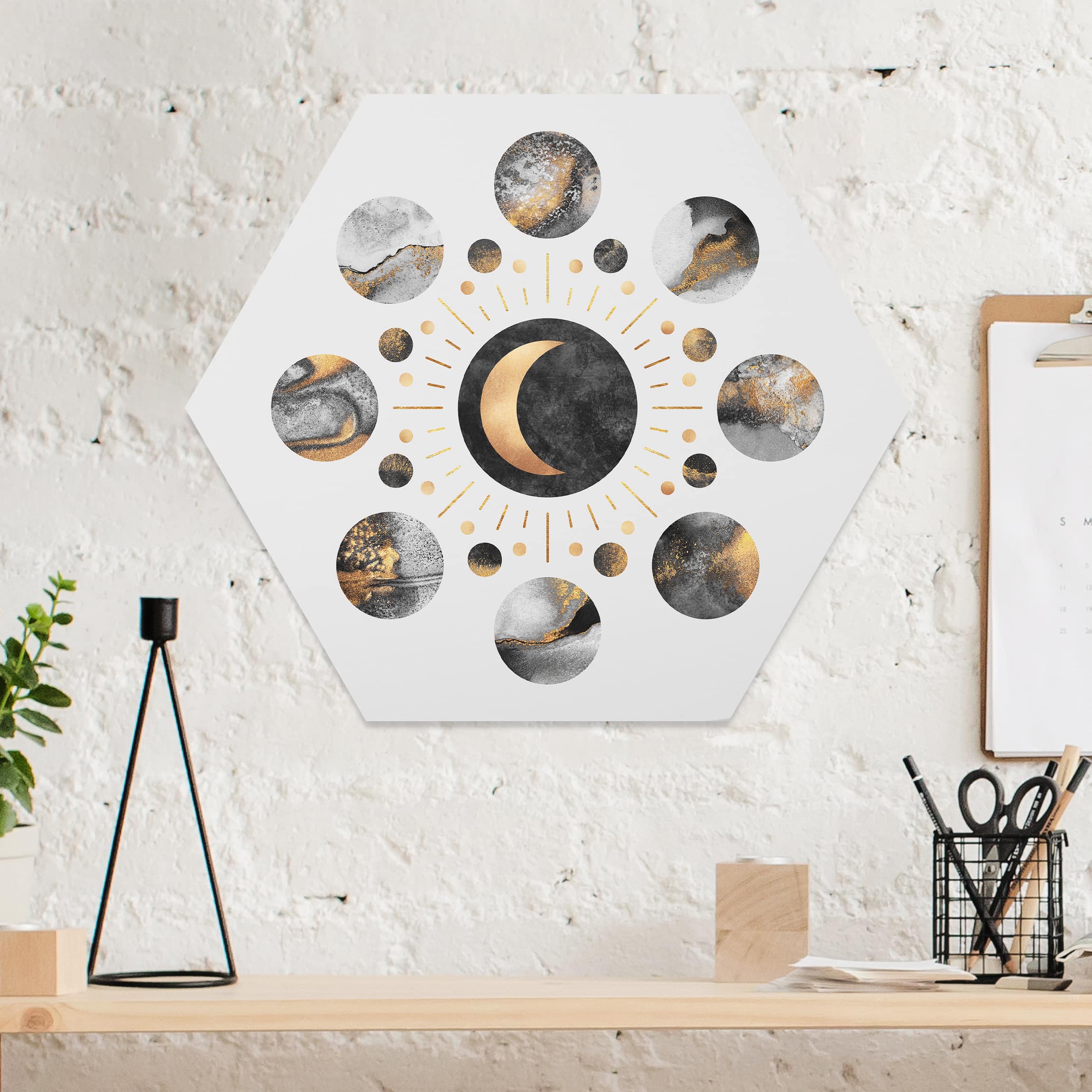 Hexagon-Forexbild Mondphasen Abstrakt Gold