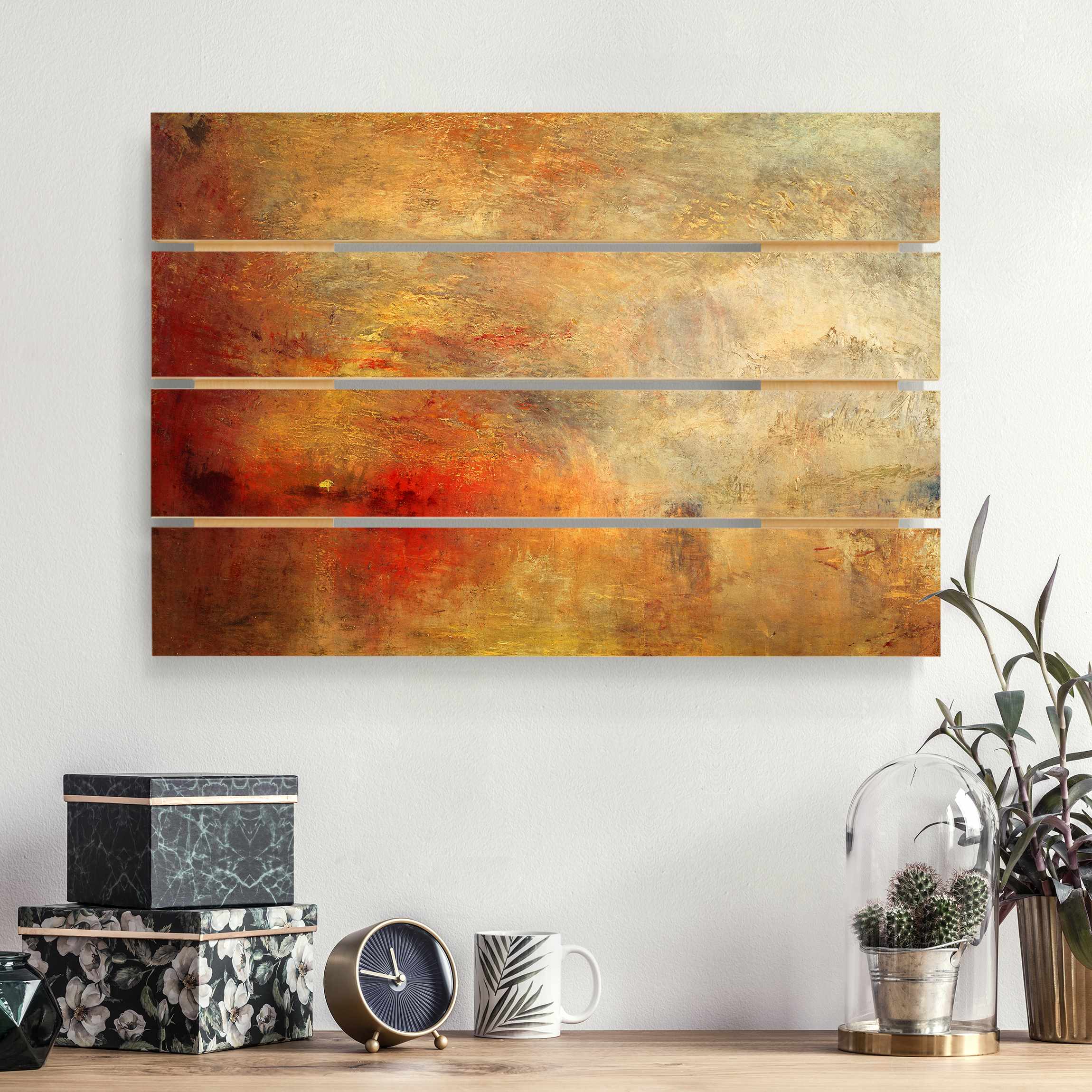 Holzbild Plankenoptik Joseph Mallord William Turner - Sonnenuntergang über einem See
