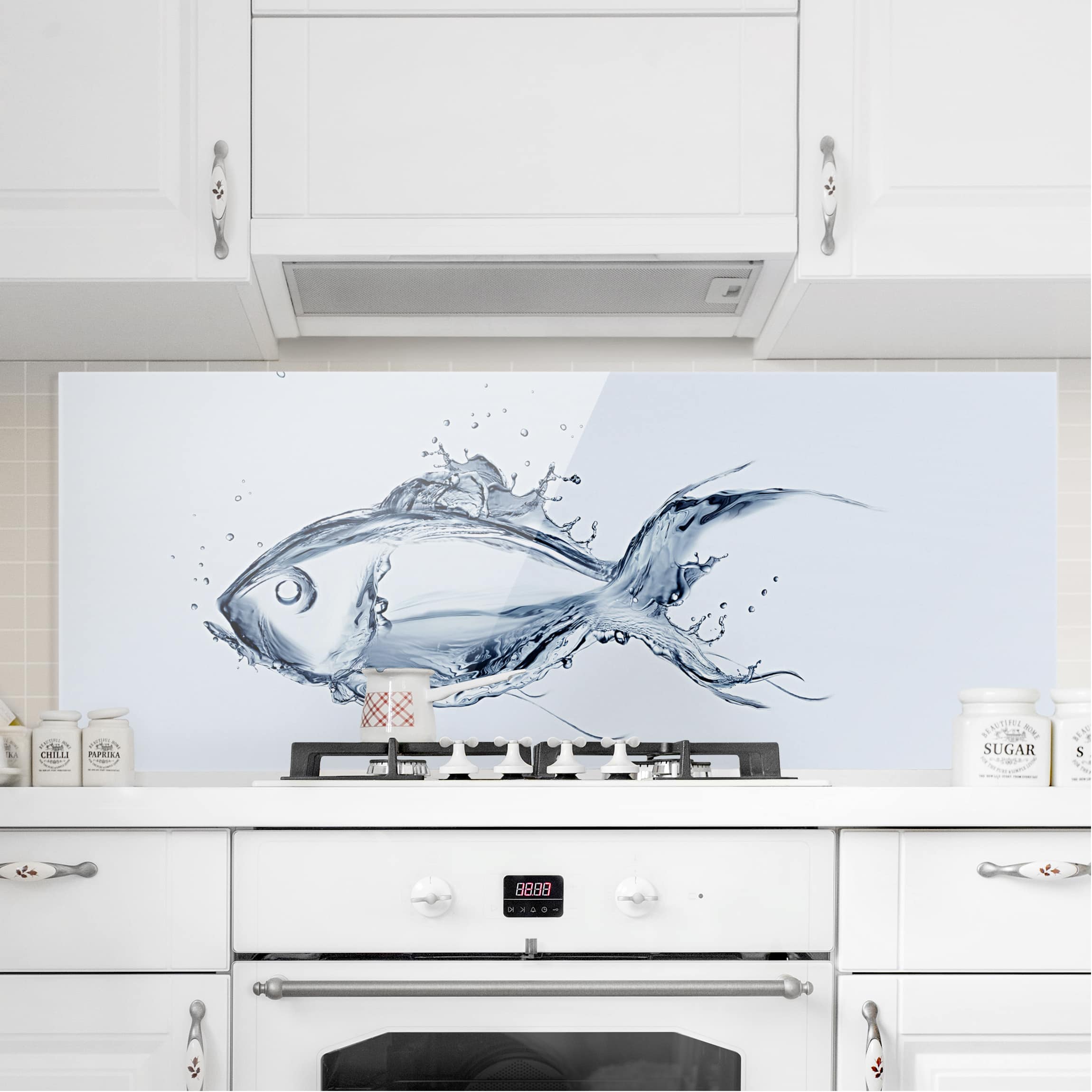 Glas Spritzschutz Liquid Silver Fish