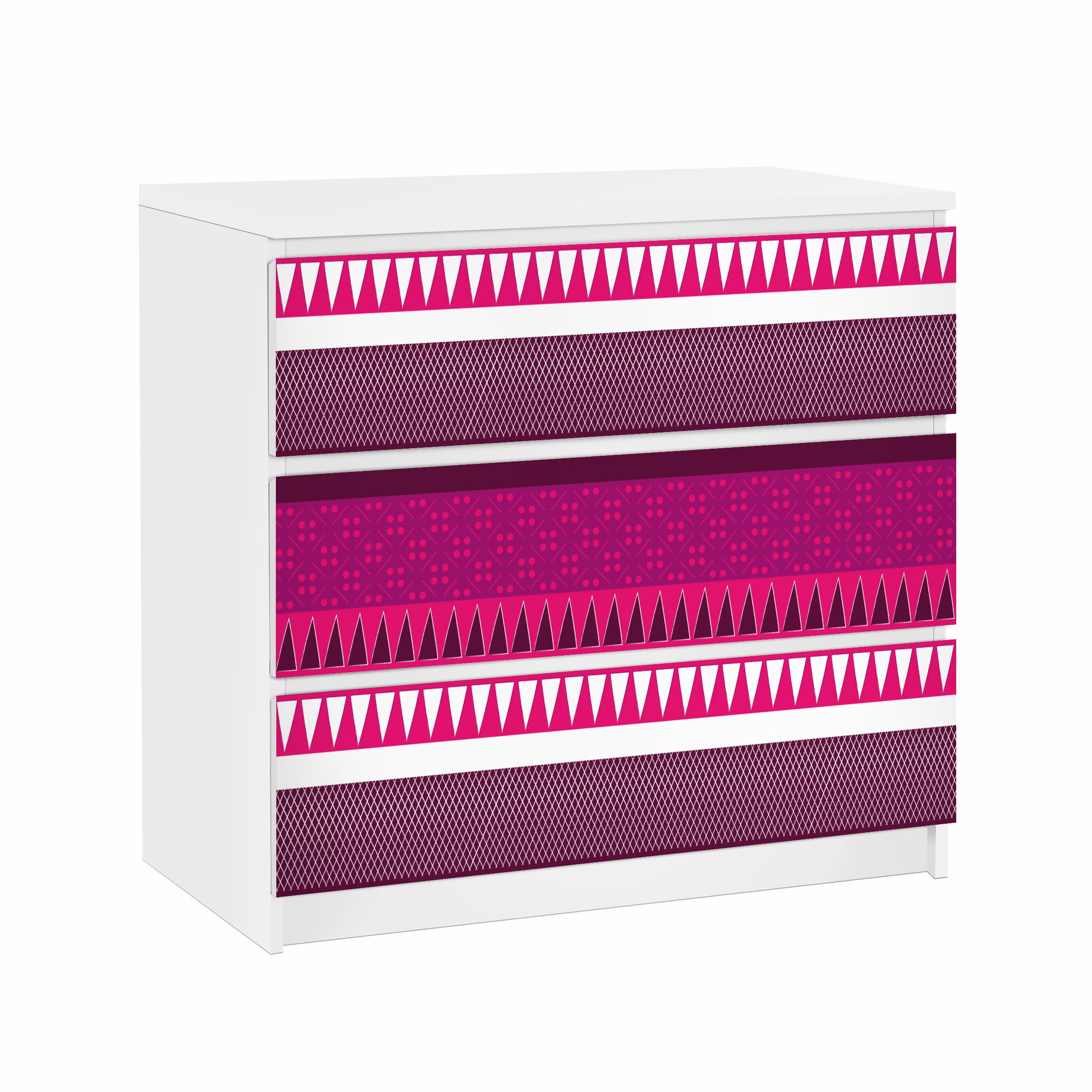 Möbelfolie für IKEA Malm Kommode 3 Schubladen Pink Ethnomix